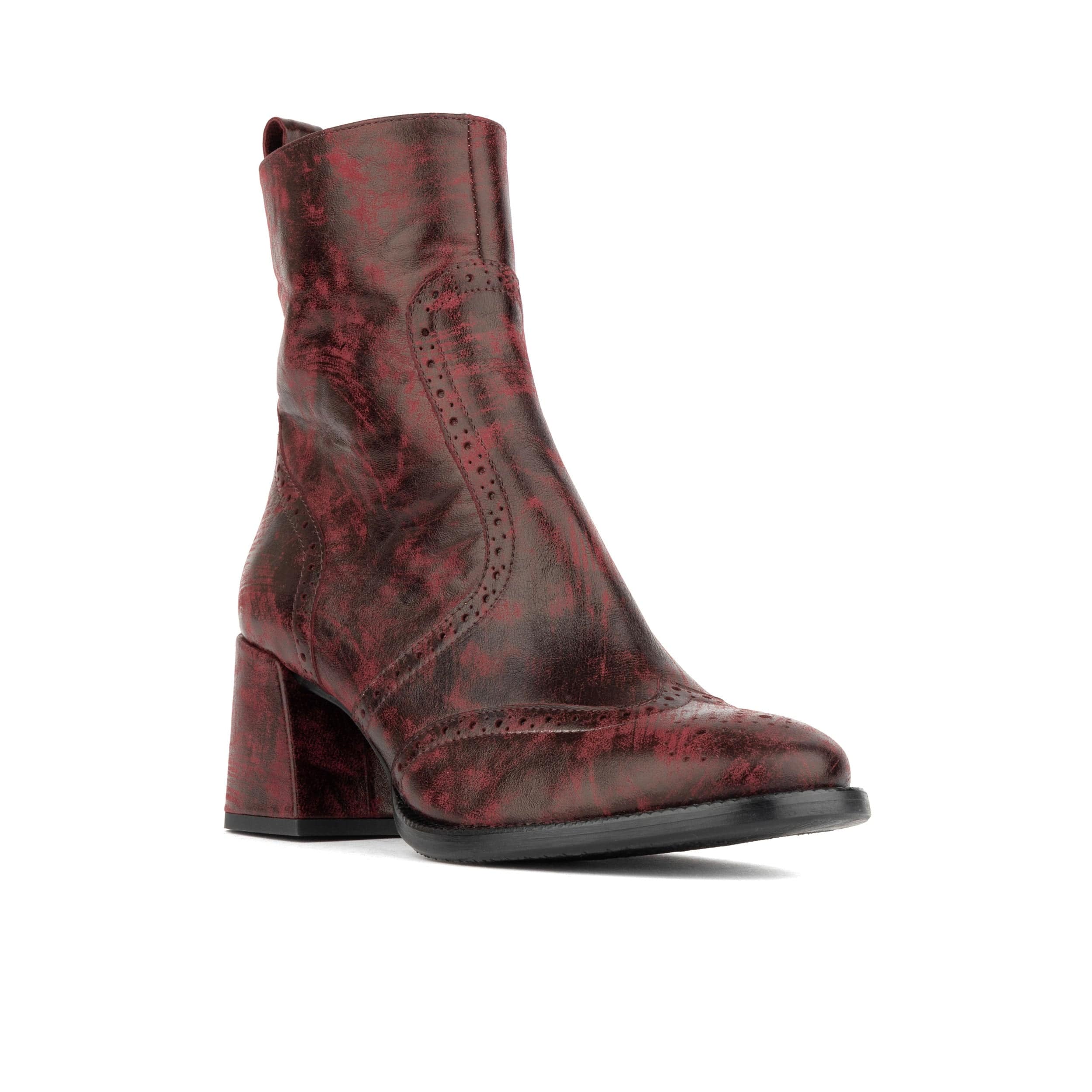 Chloe - Burgundy - Women's block heel higher ankle leather boot with side zip