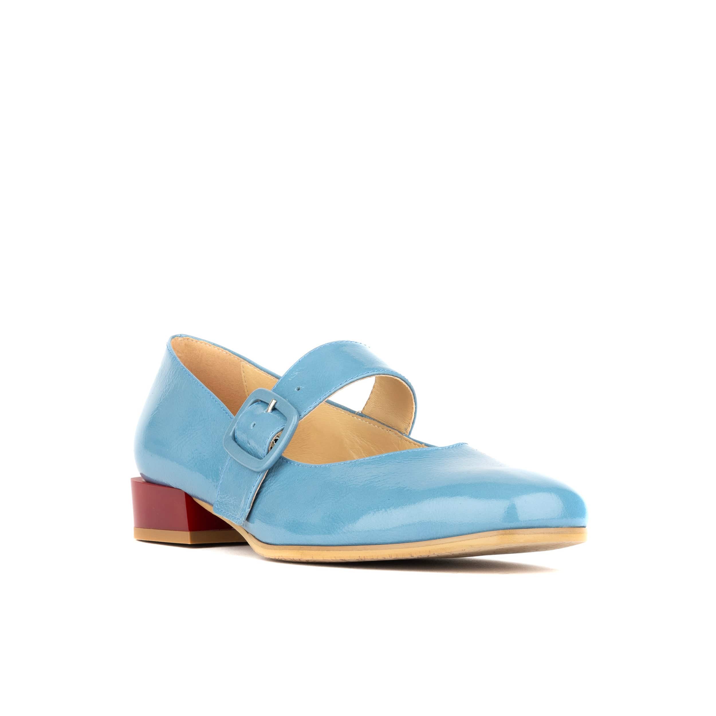 Bliss - Light Blue - Women's block heel square toe patent leather Mary-Jane