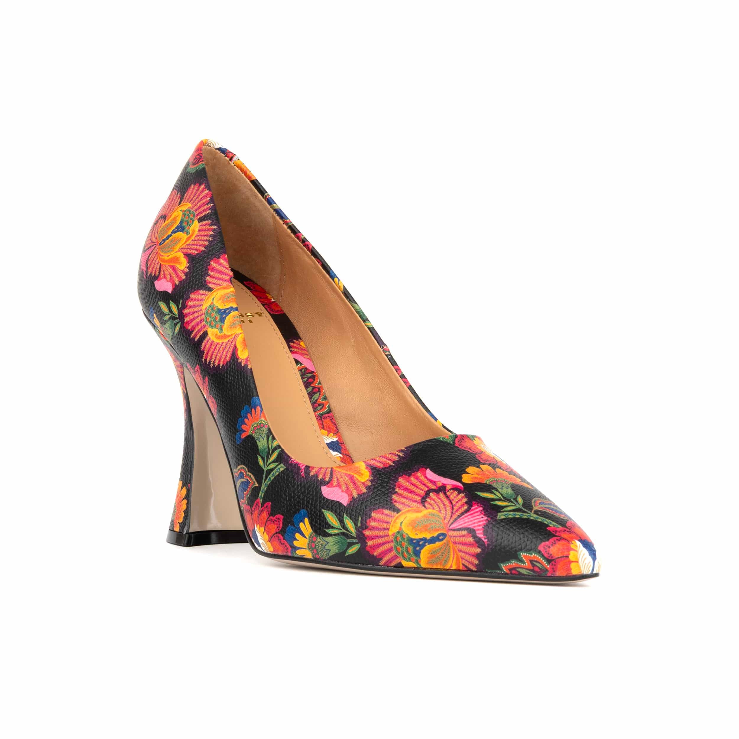 Emily Hollywood - Red Flowers - Women's pointy 4 inch multicolour leather pump