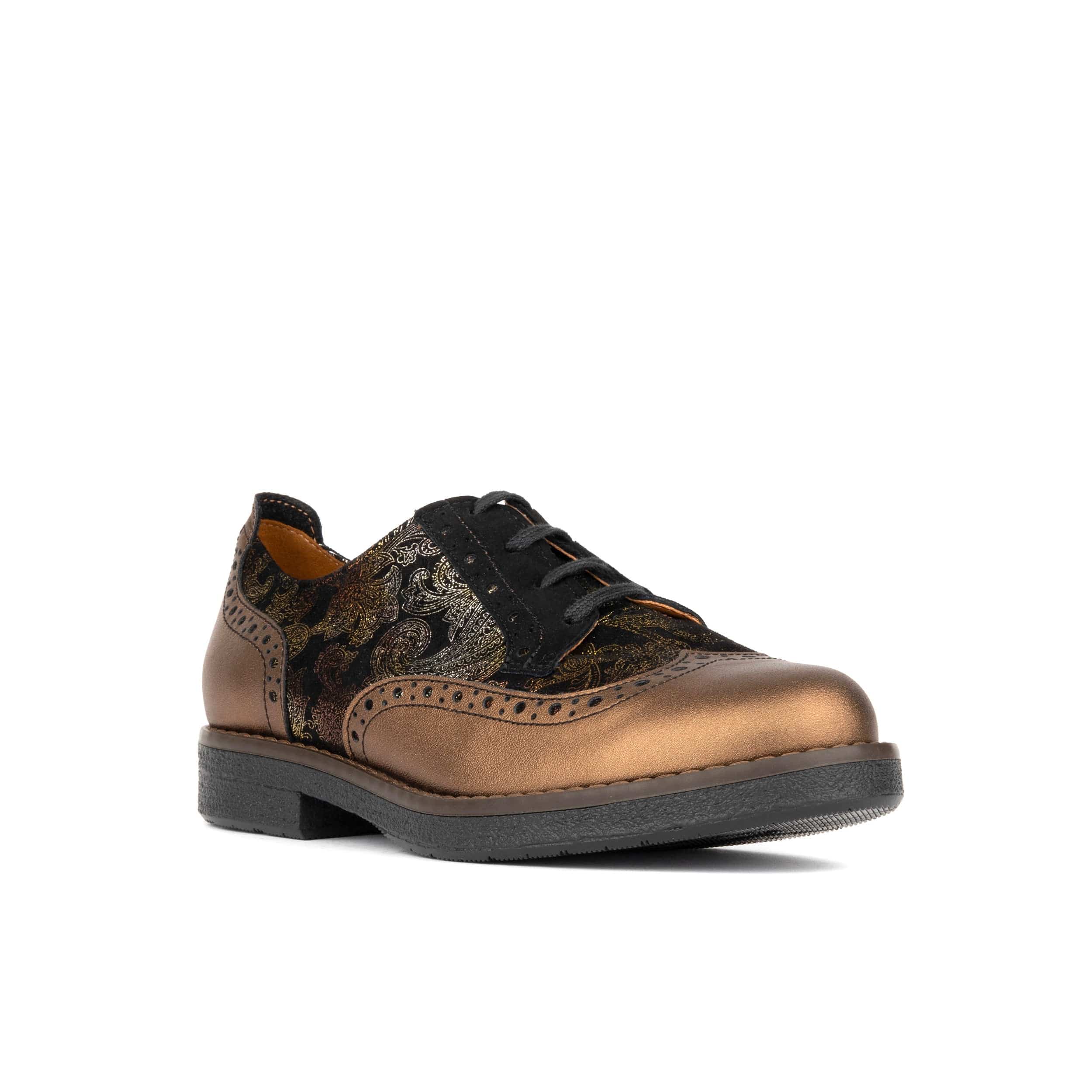 The Artist - Bronze & Floral - Women's leather lace-up shoe with brogue detailing
