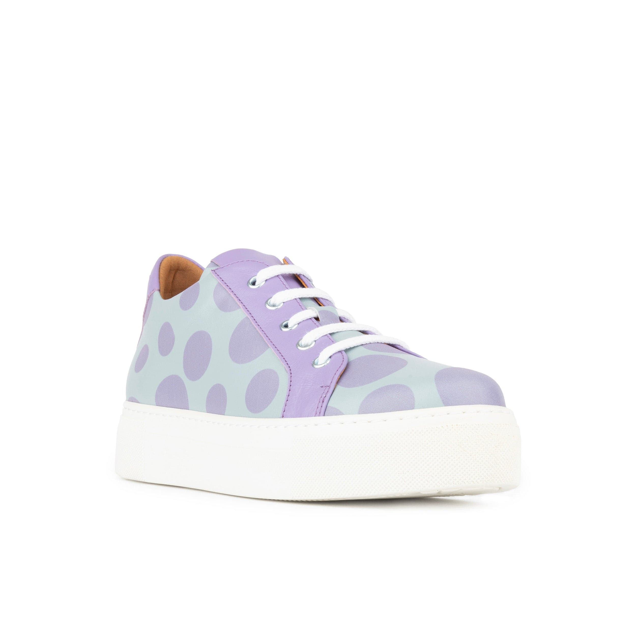 Camila - Pastel Polka Dot - Women's platform sole leather lace-up trainer