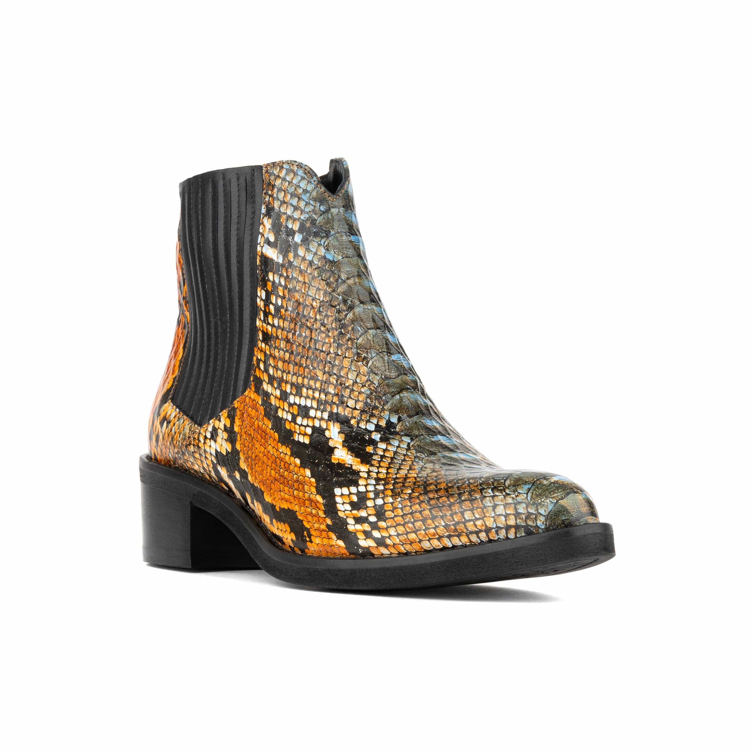 Texas - Black & Orange Snake - Women's Leather Snake Print Western Boot
