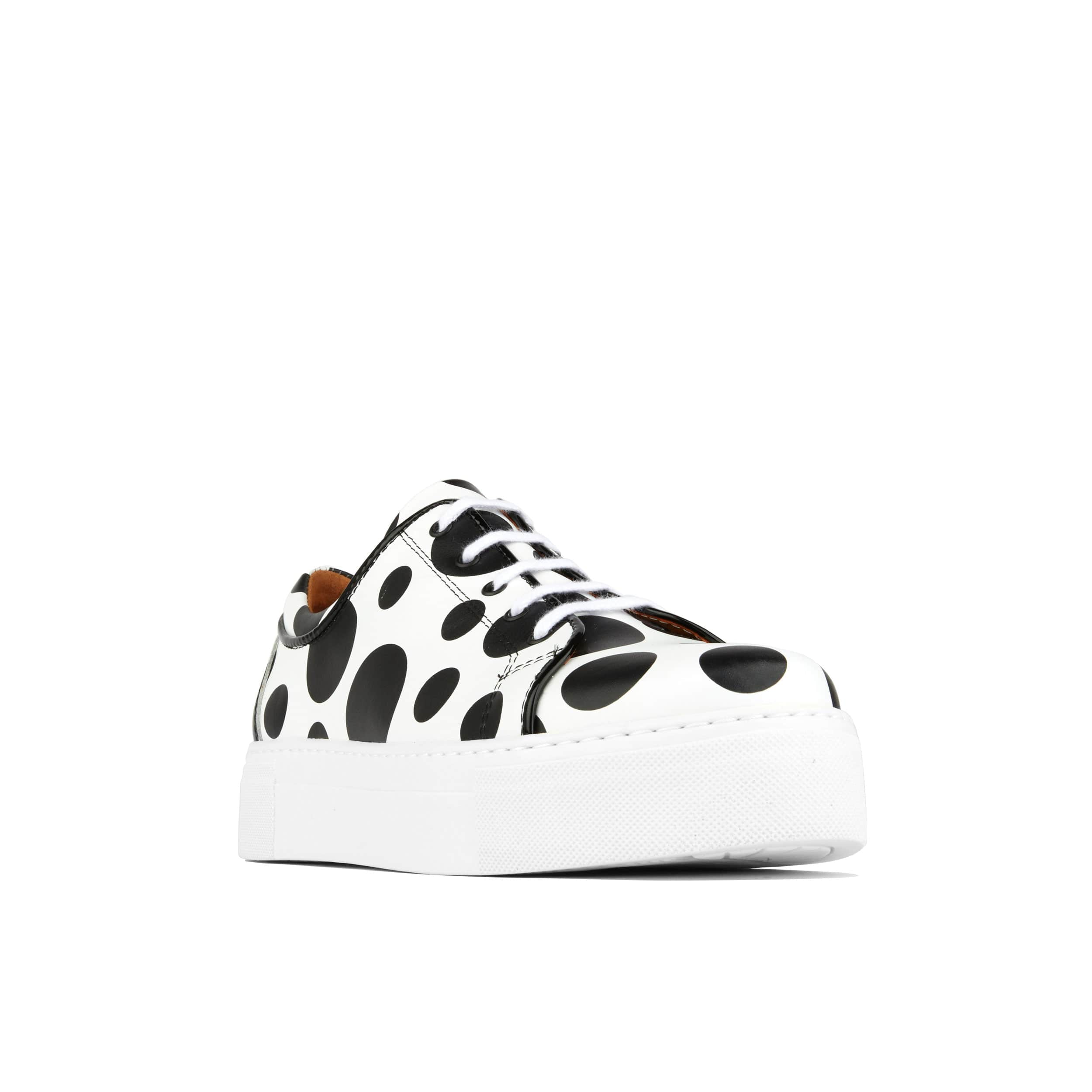 Camila - Black & White Polka - Women's platform sole leather lace-up trainer