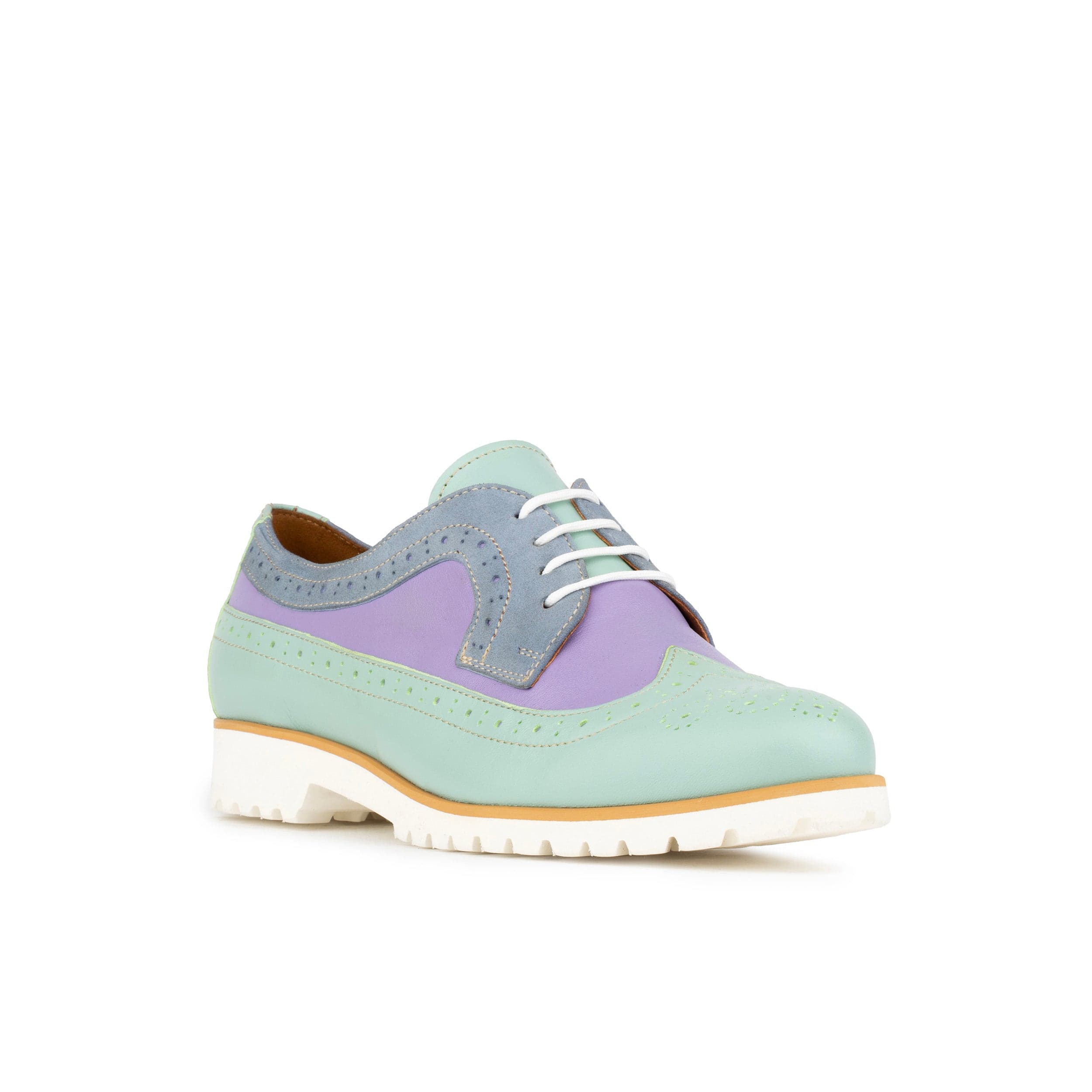 Sonnet - Purple & Mint - Women's leather shoe with lightweight white sole & broguing