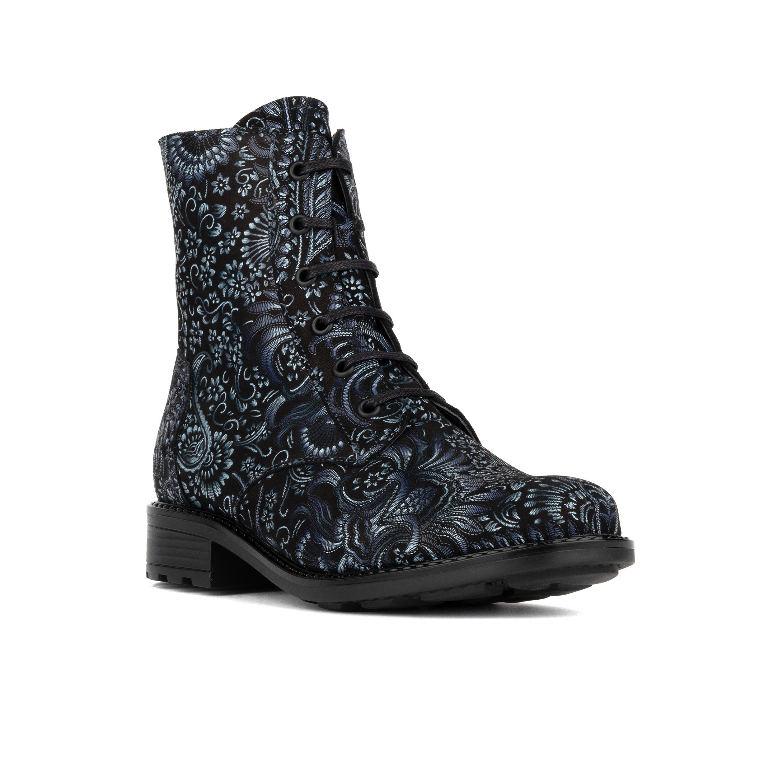 Laviva High - Wool Blue - Women's wide fitted leather higher ankle boot wool lined