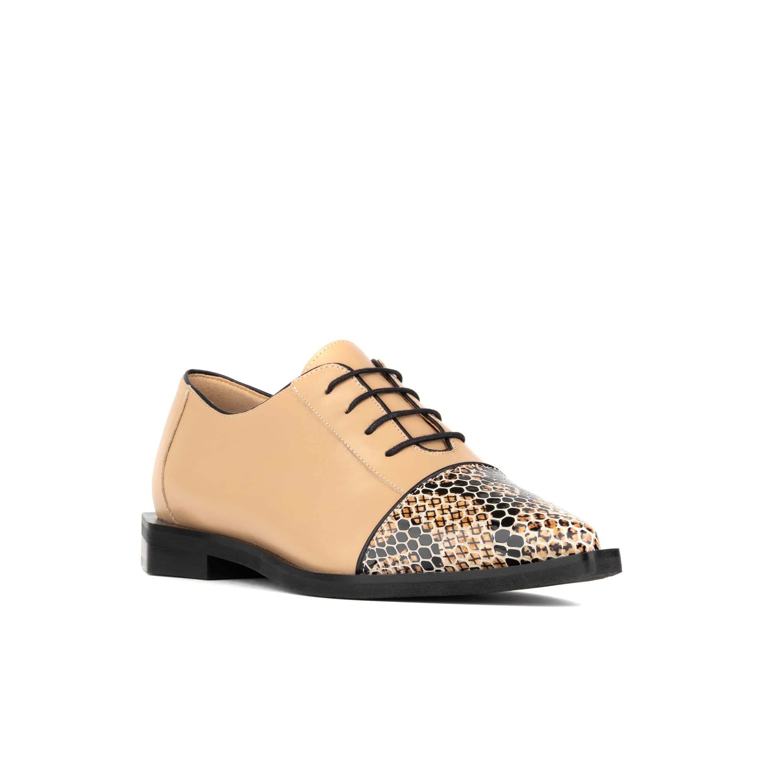Sloan - Cream - Women's Leather Oxford with Snakeskin toe