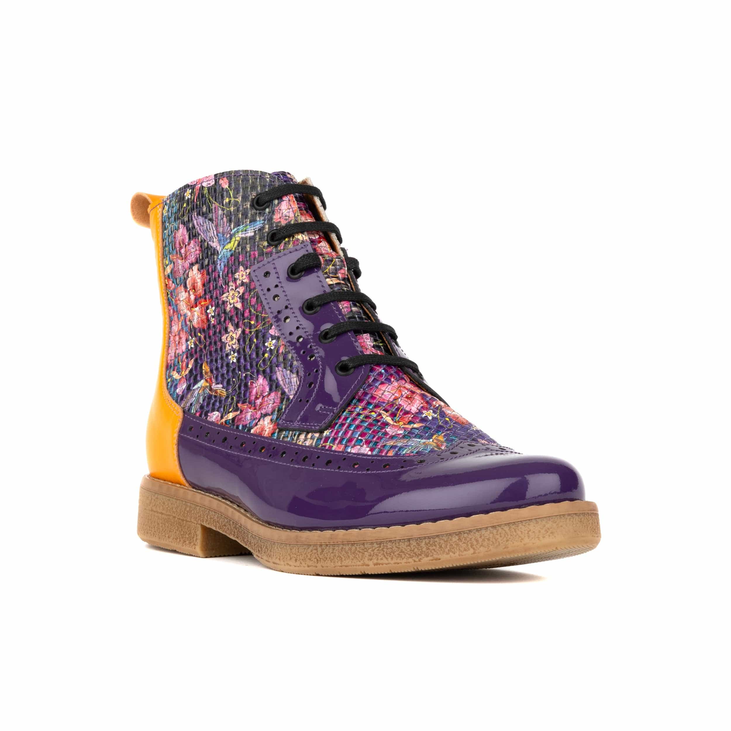 Hatter - Purple & Hummingbird - Women's Leather Ankle Lace-up Boot