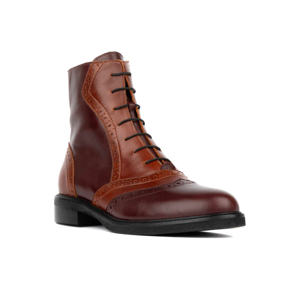 Brick Lane Boots - Brown Mix Women's leather oxford higher ankle boot with brogue detail