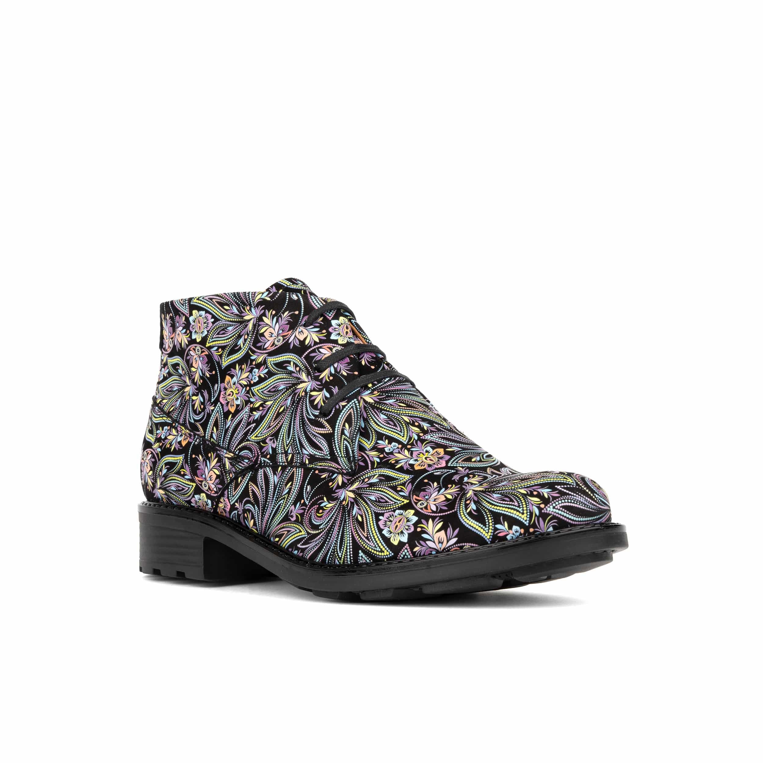 Laviva - Dark Floral - Women's Leather Round Toe Ankle Boot