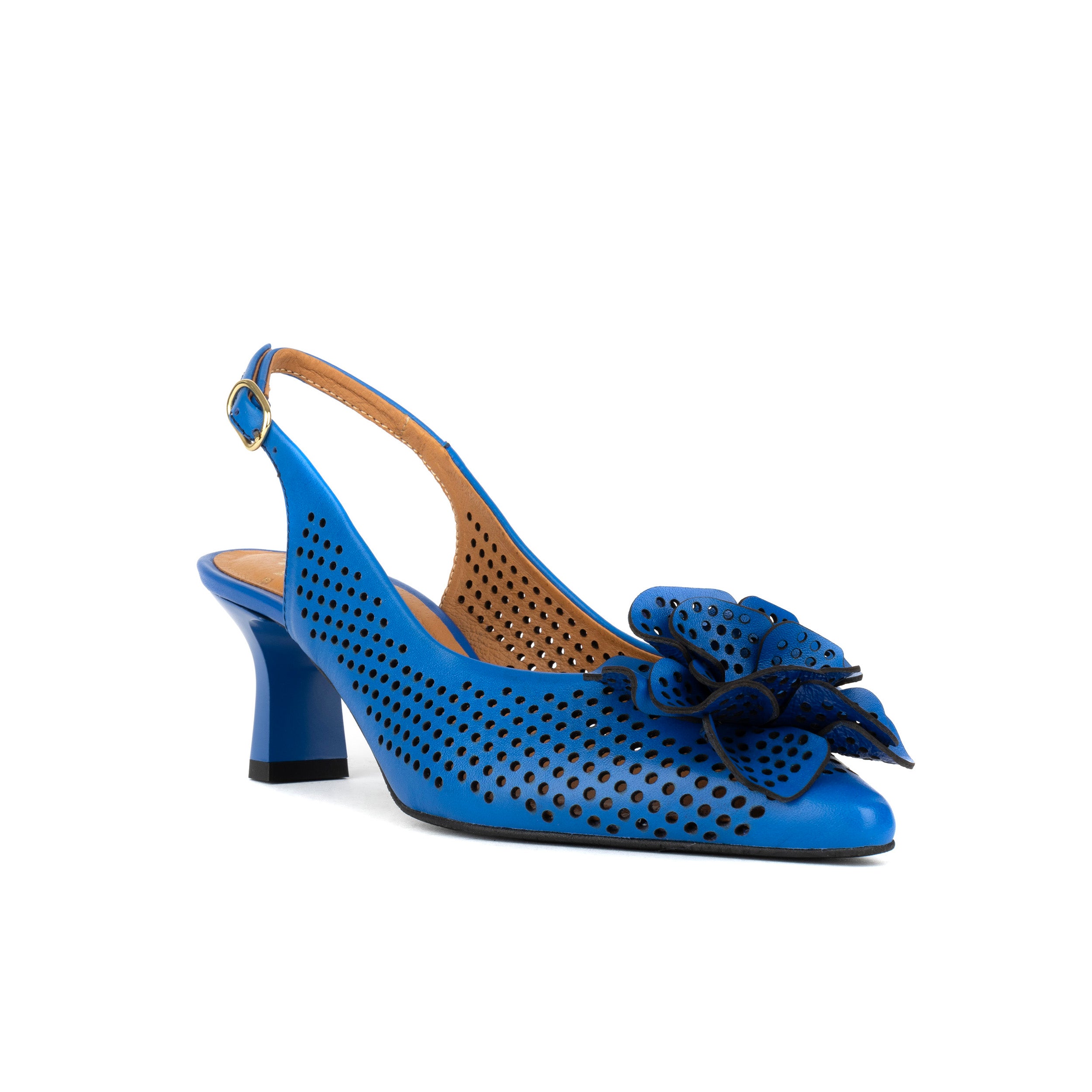 Florence - Vibrant Blue - Women's Leather Slingback Heel with Flower Detail