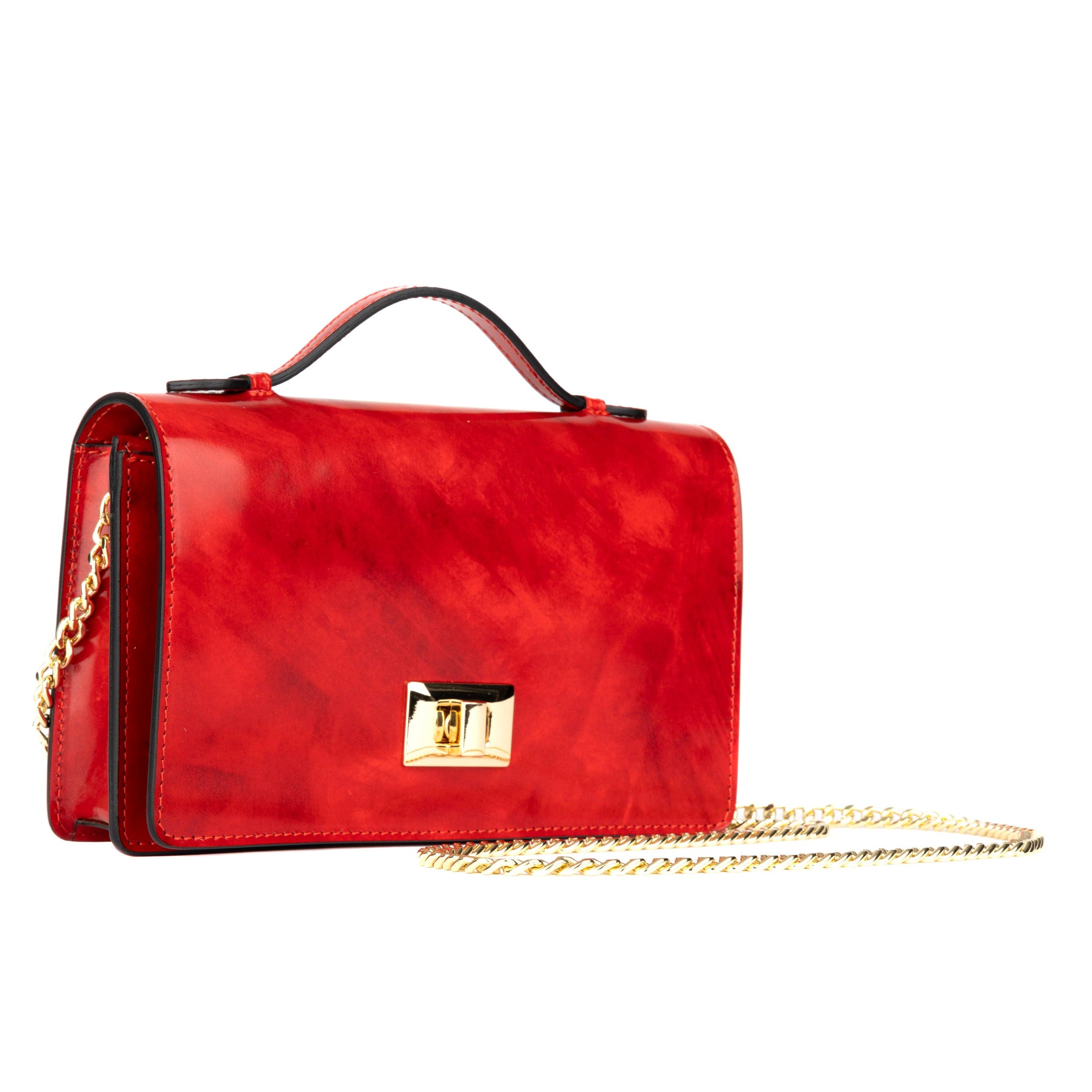 Envy - Red - Women's leather flap clutch bag with strap