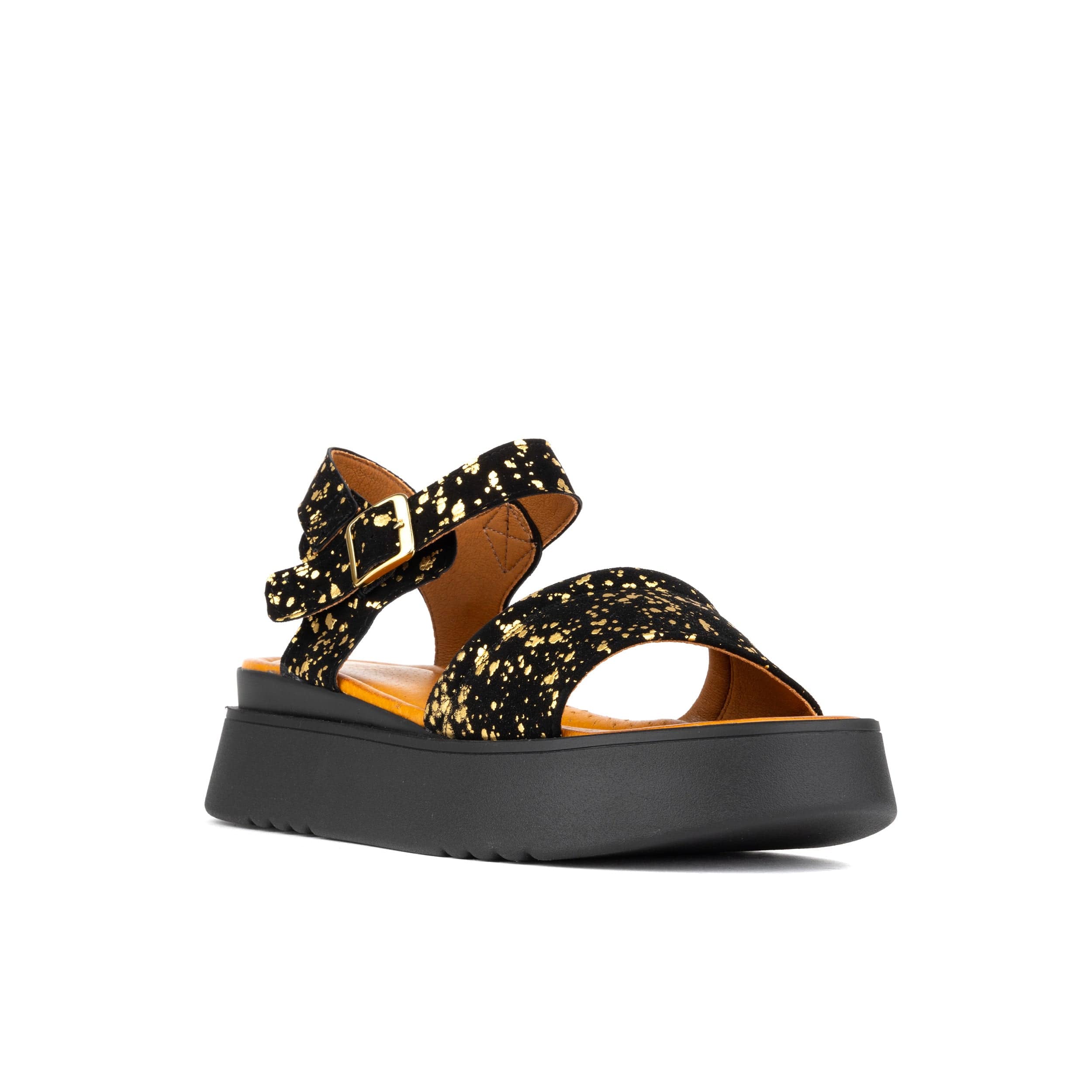 Amalfi - Black Gold Drops - Women's 1.3 inch flatform strappy leather chunky sandal