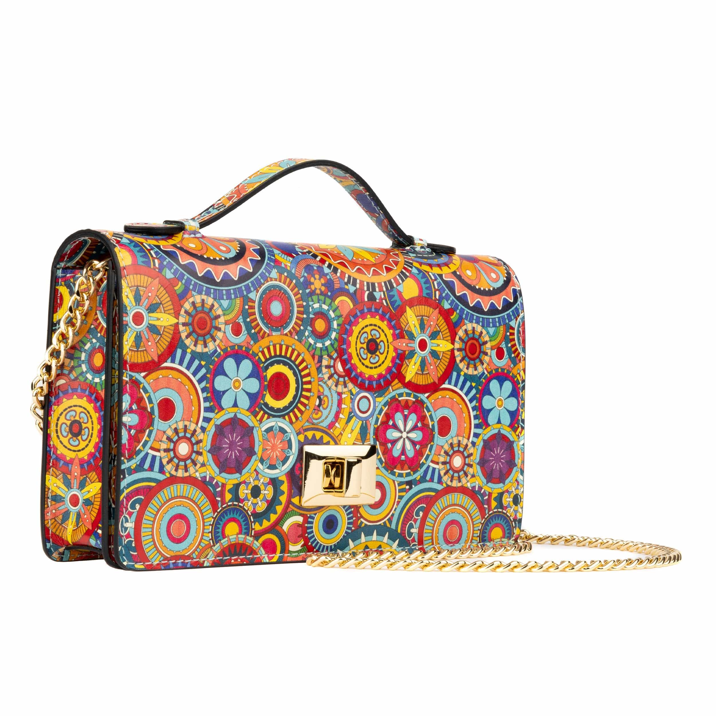 Envy - Signature Print - Women's leather flap clutch bag with strap
