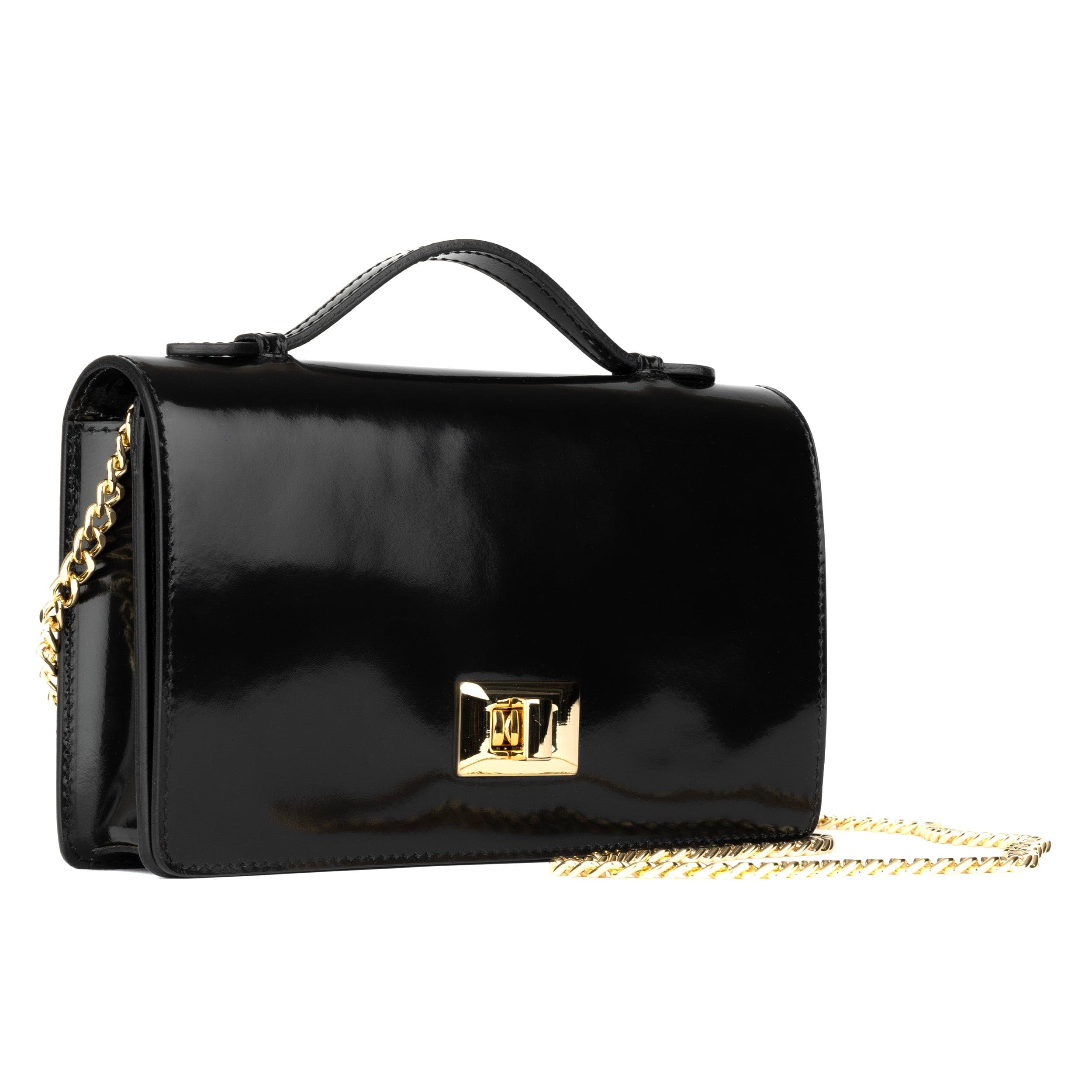 Envy - Black - Women's leather flap clutch bag with strap