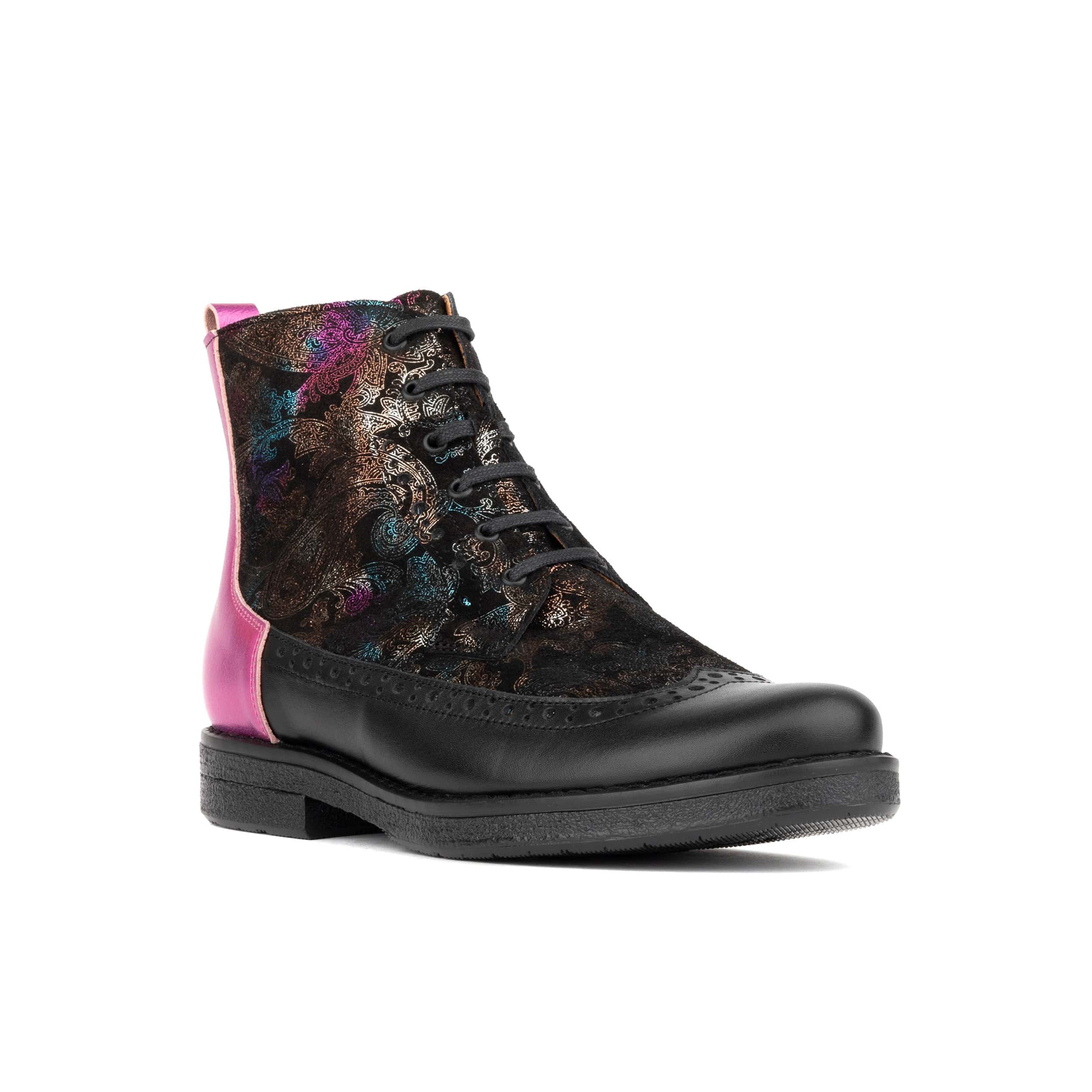 Hatter - Dark Winter Foil & Pink - Women's Leather Ankle Lace-up Boot