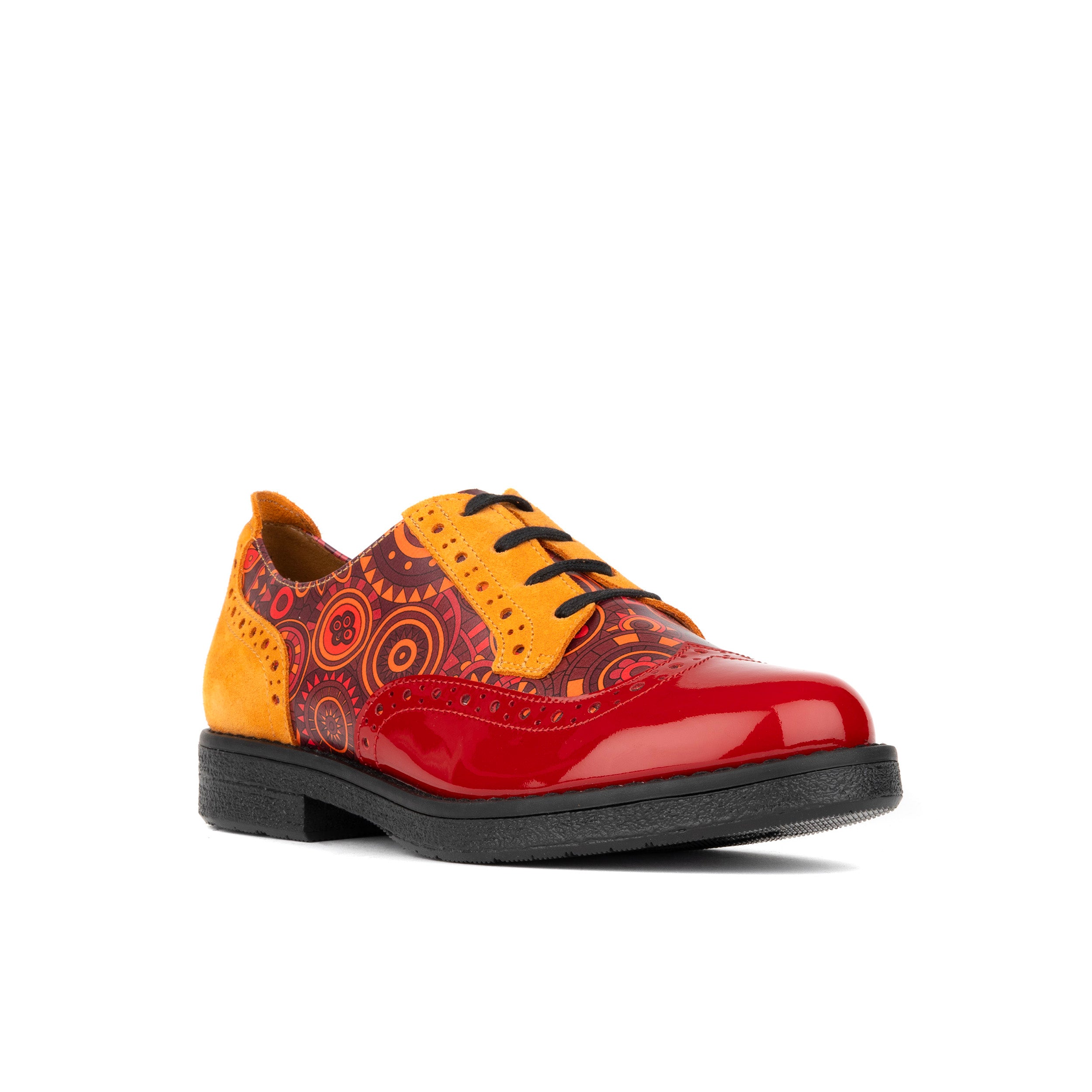 The Artist - Red & Orange - Women's leather lace-up shoe with brogue detailing