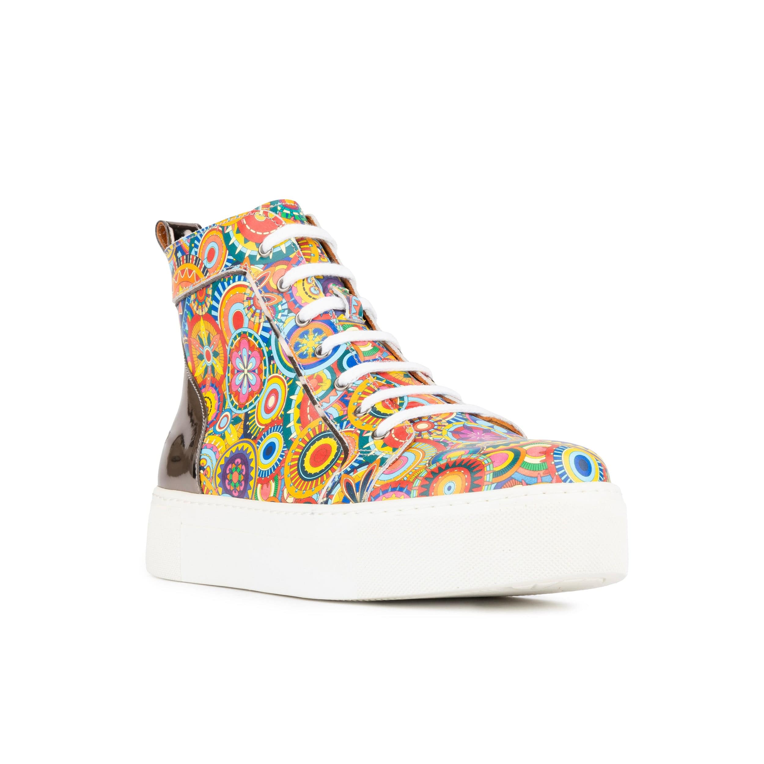 Camila High - Signature Print - Women's platform sole leather high-top metallic detail trainer