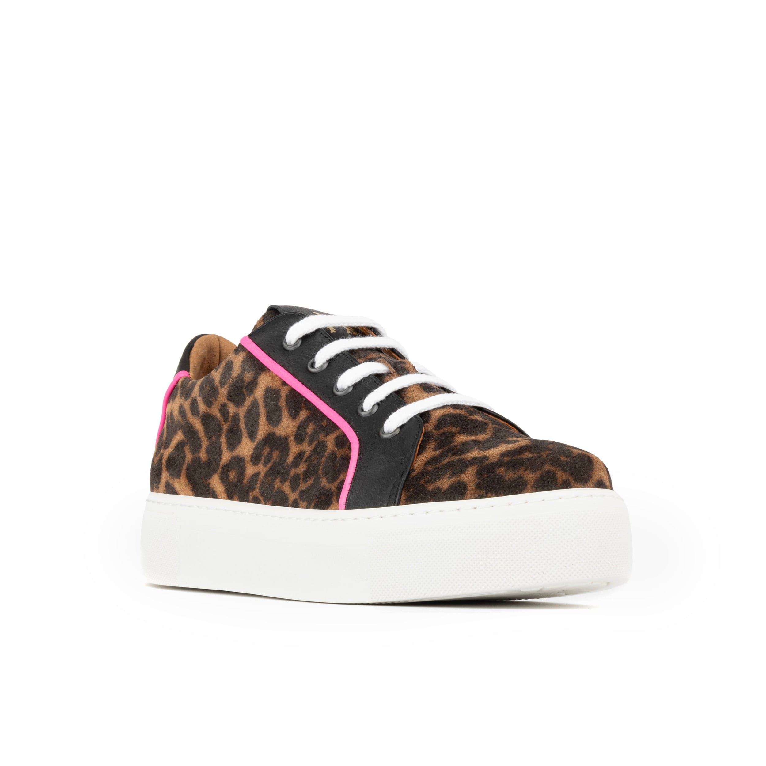 Camila - Leopard - Women's platform sole leather lace-up trainer