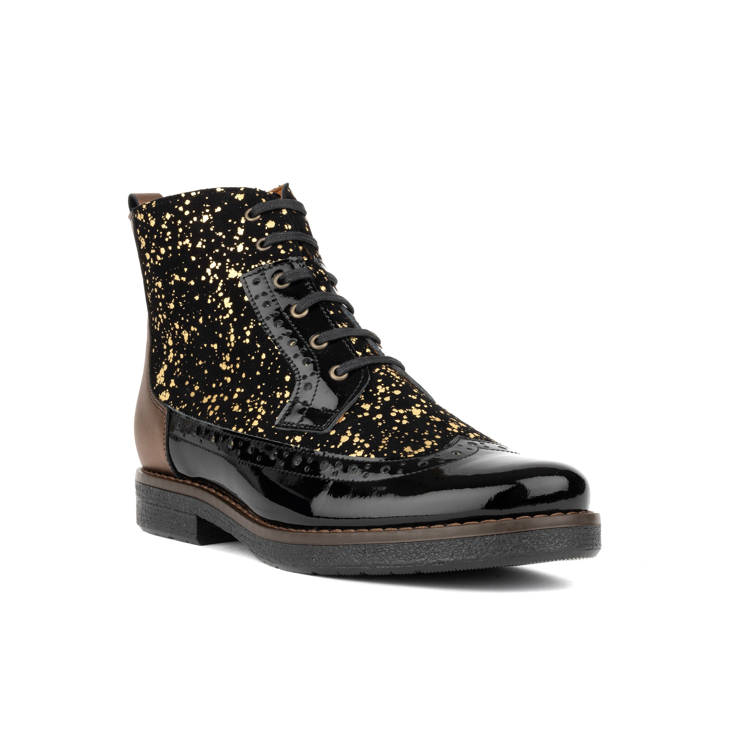Hatter - Gold Drops - Women's ankle boot in golden paint drops on black leather