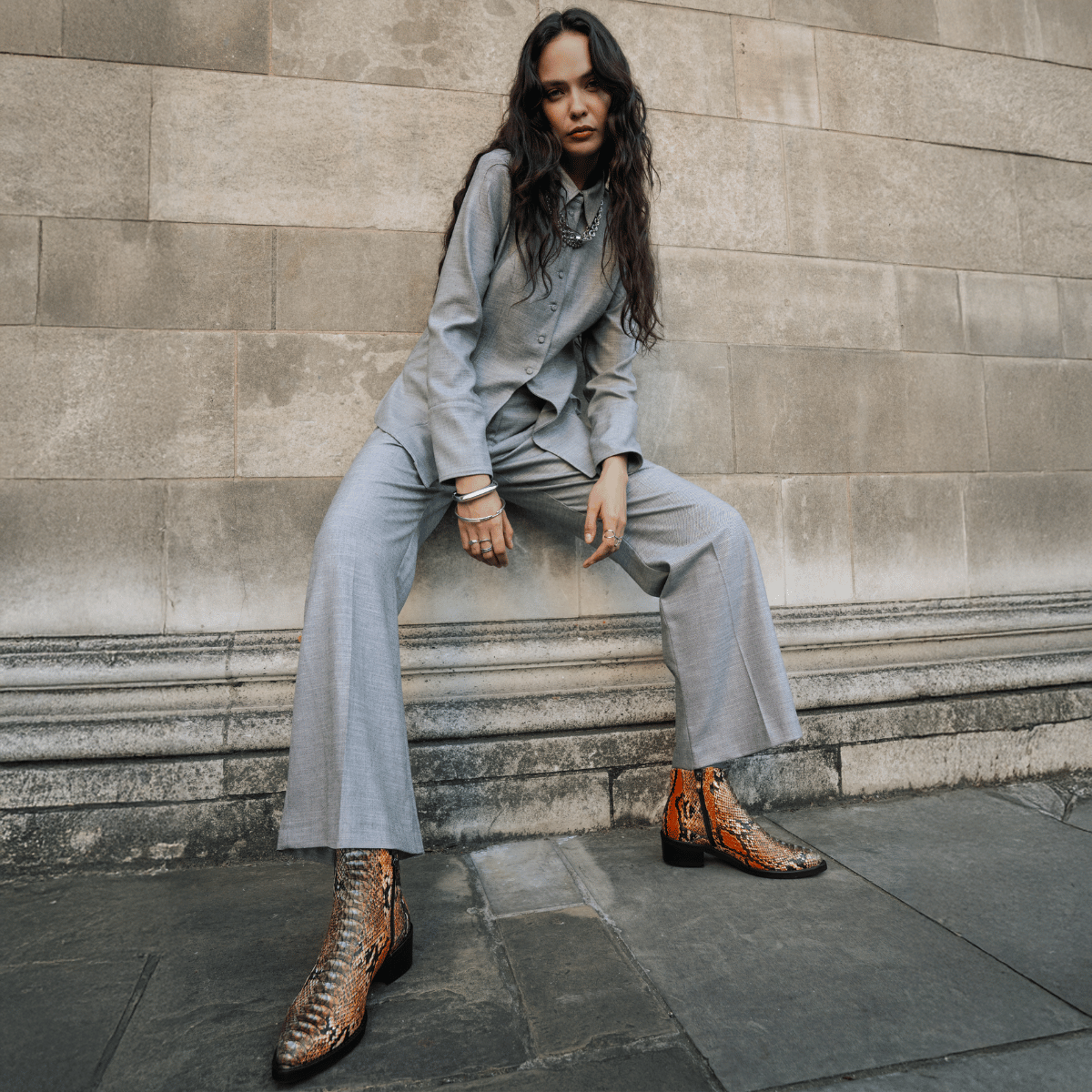 Texas - Black & Orange Snake - Women's Leather Snake Print Western Boot