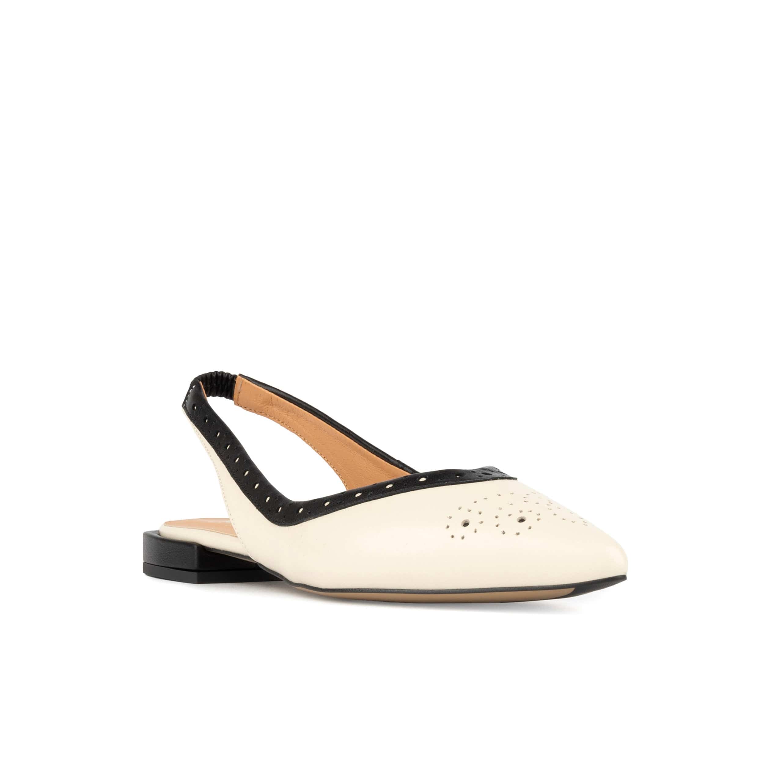 Holly - Cream & Black - Women's pointed toe contrast leather slingbacks