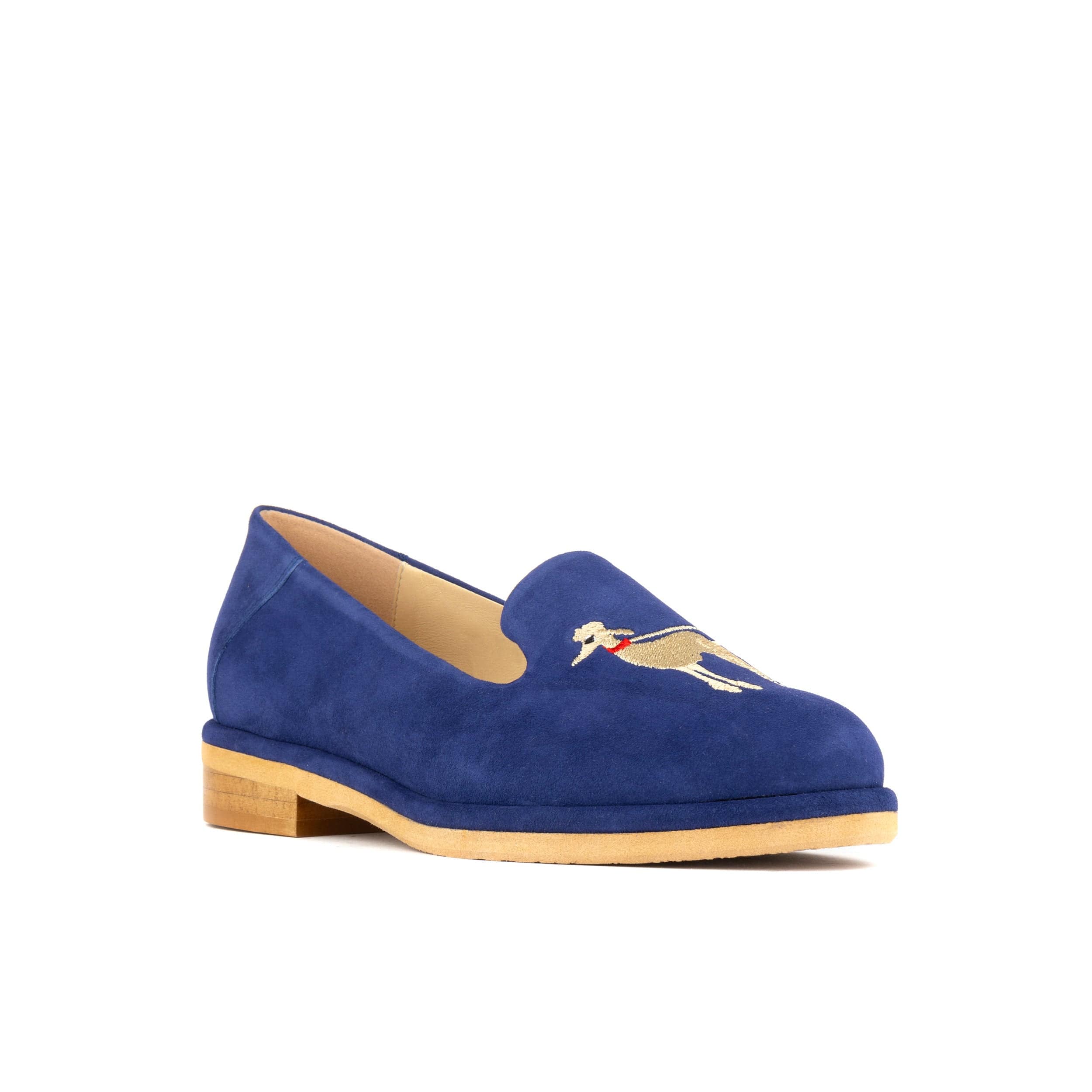 Fetch - Blue - Women's round toe poodle embroidered comfy leather loafer