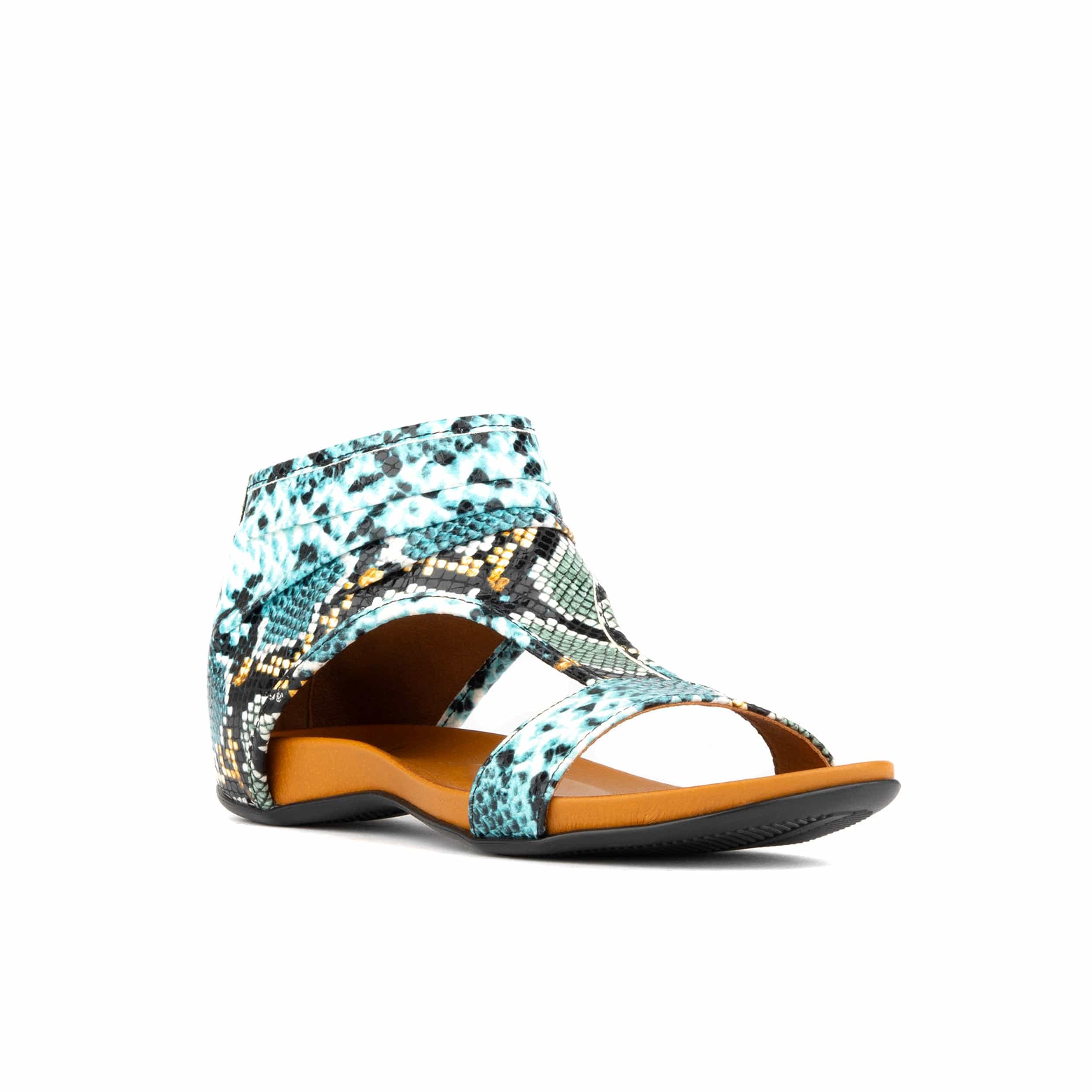 Downtown - Blue Snake - Women's flat T-bar sandal with covered heel