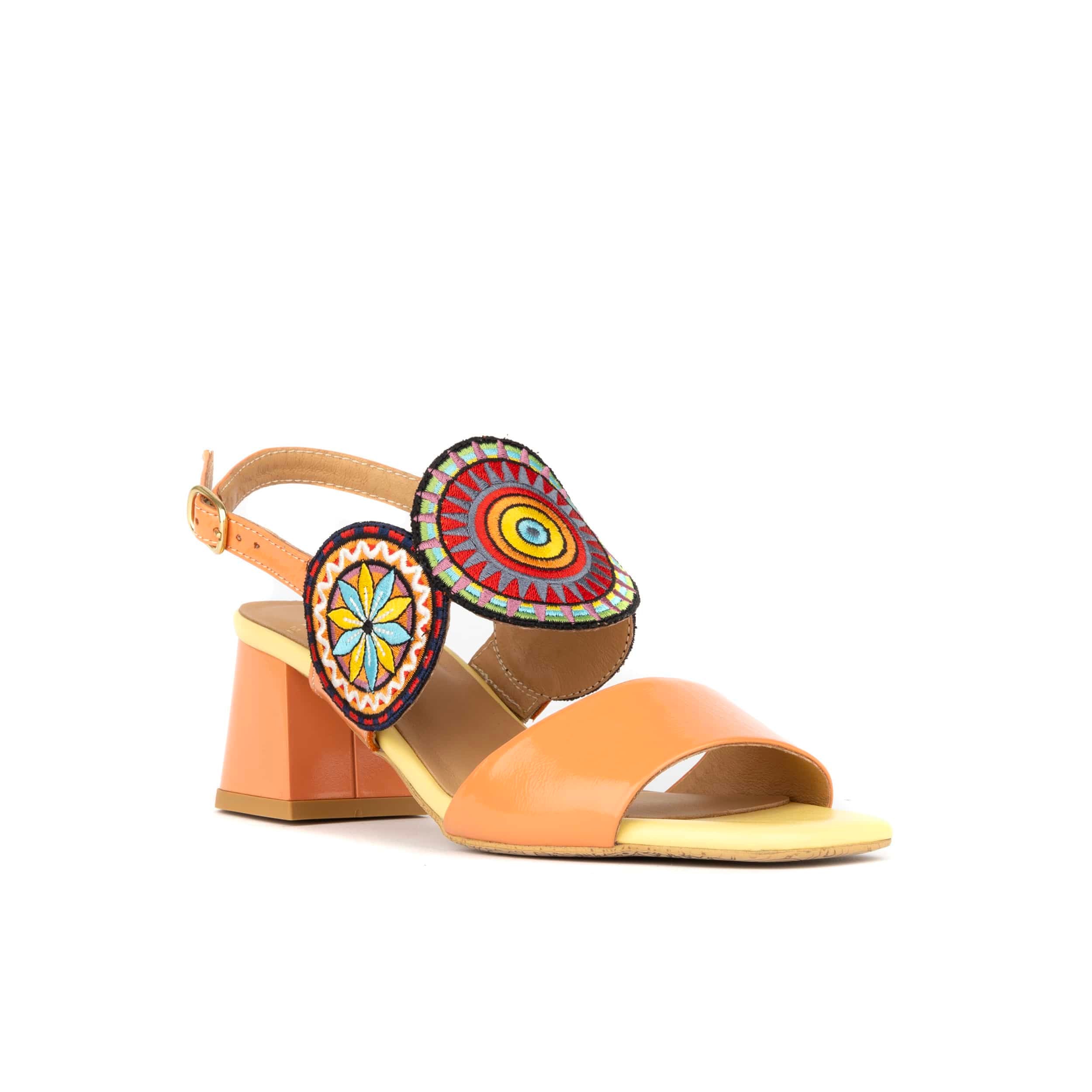 Vibe - Coral Multi - Women's leather heel sandal with open-toe & ankle strap