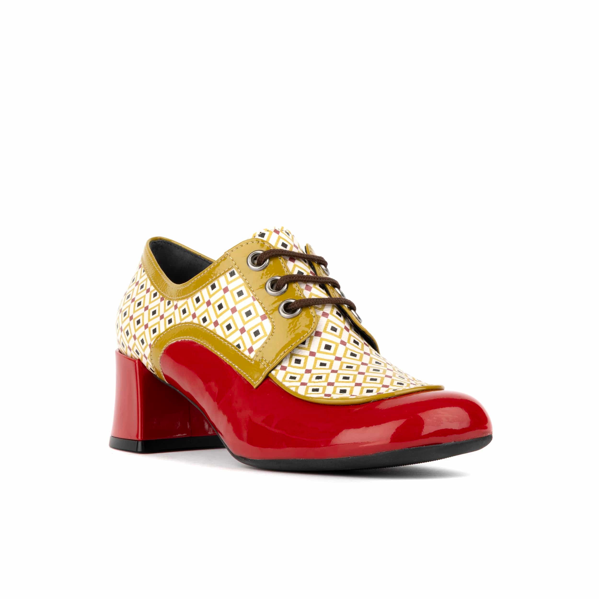 Sovereign - Olive & Red - Women's leather lace up shoe with block heel