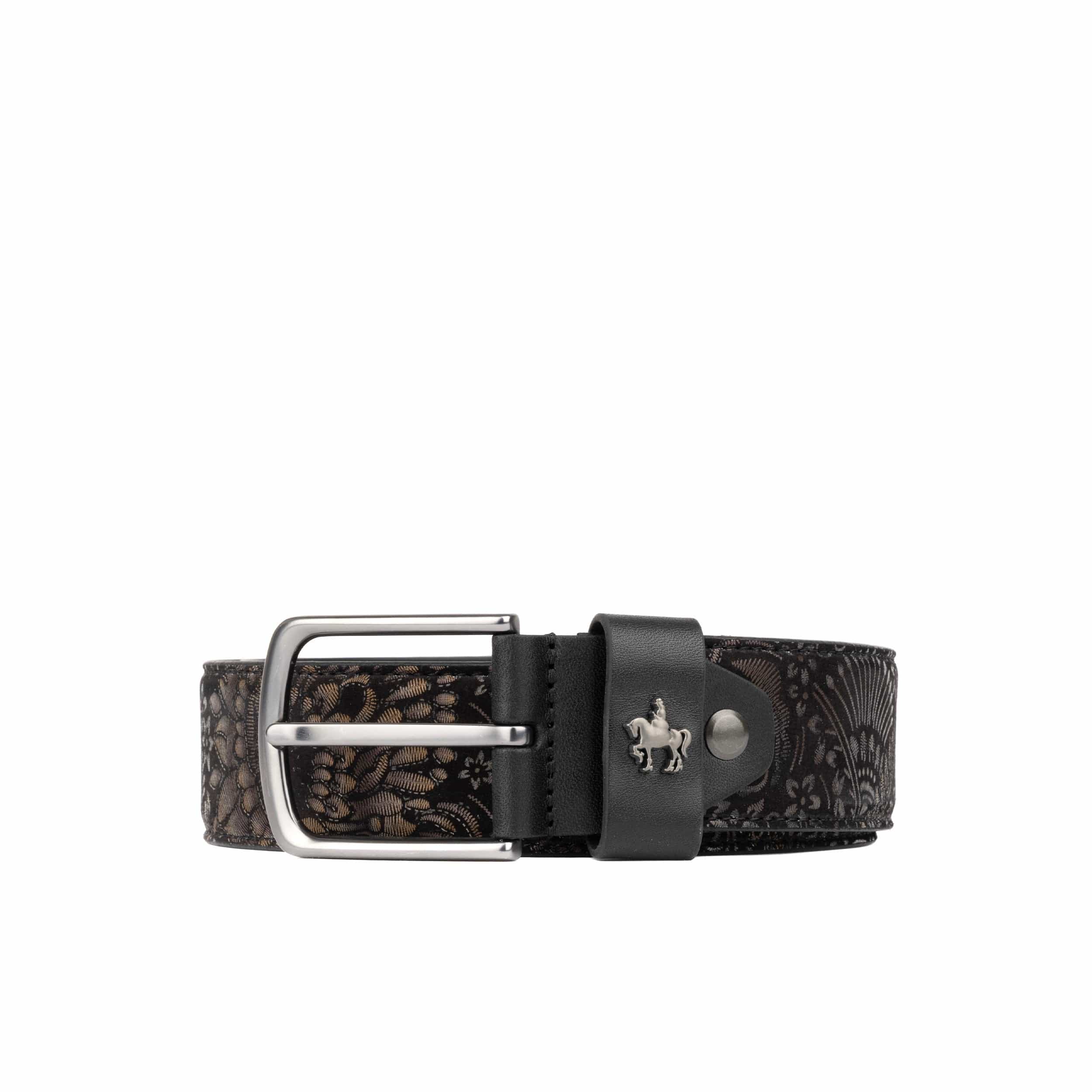 Alec - Black Gold - Men's quality leather belt with dark silver metal buckle