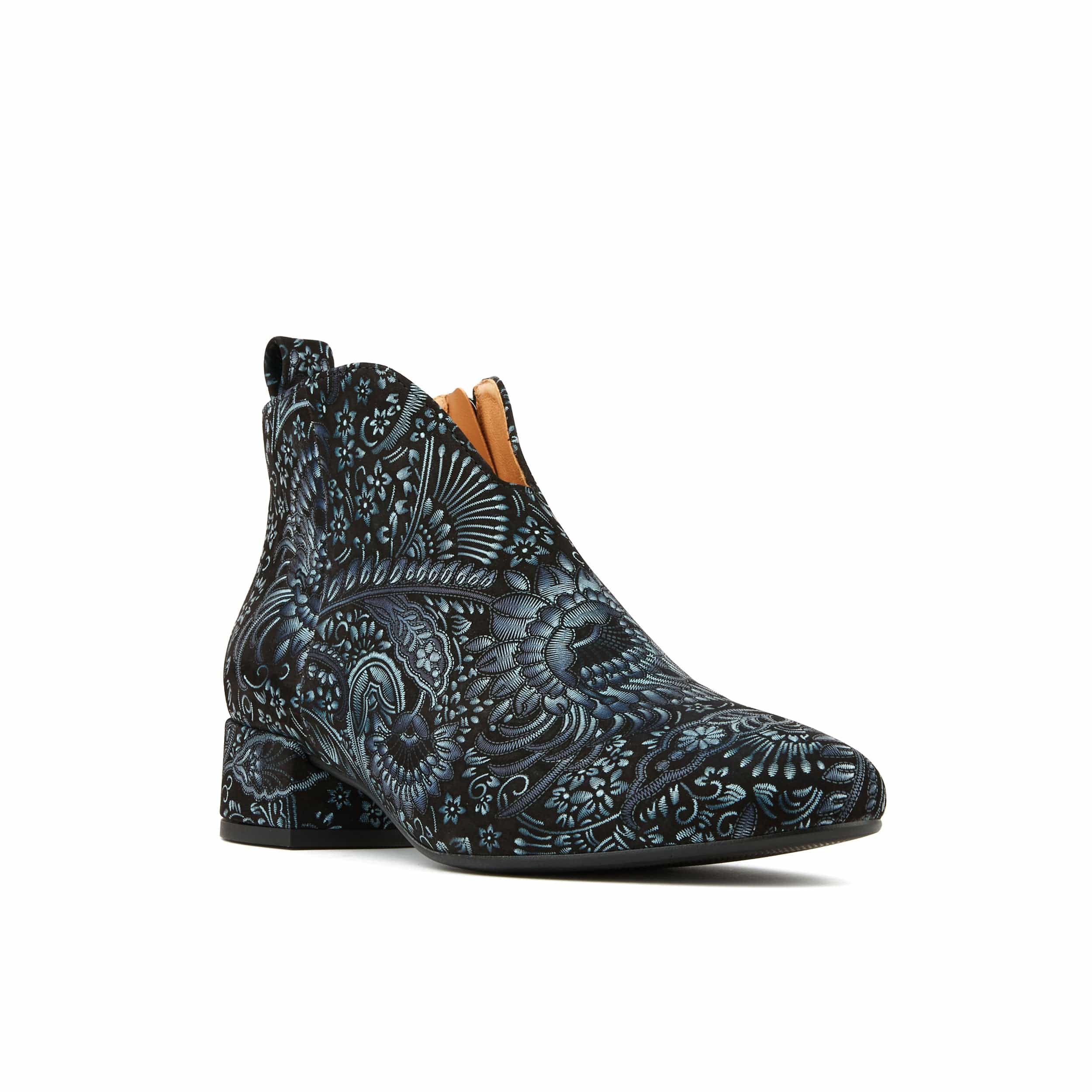 Iris - Black Blue Silver - Women's leather side zip ankle boot with soft insoles