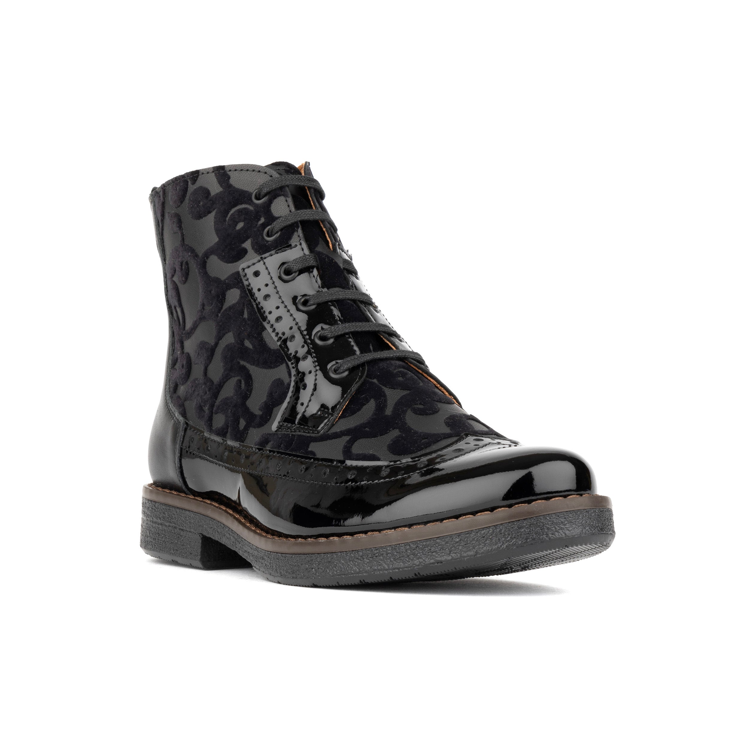 Hatter - Black Floral - Women's zip up and lace up ankle boot with brogue styling