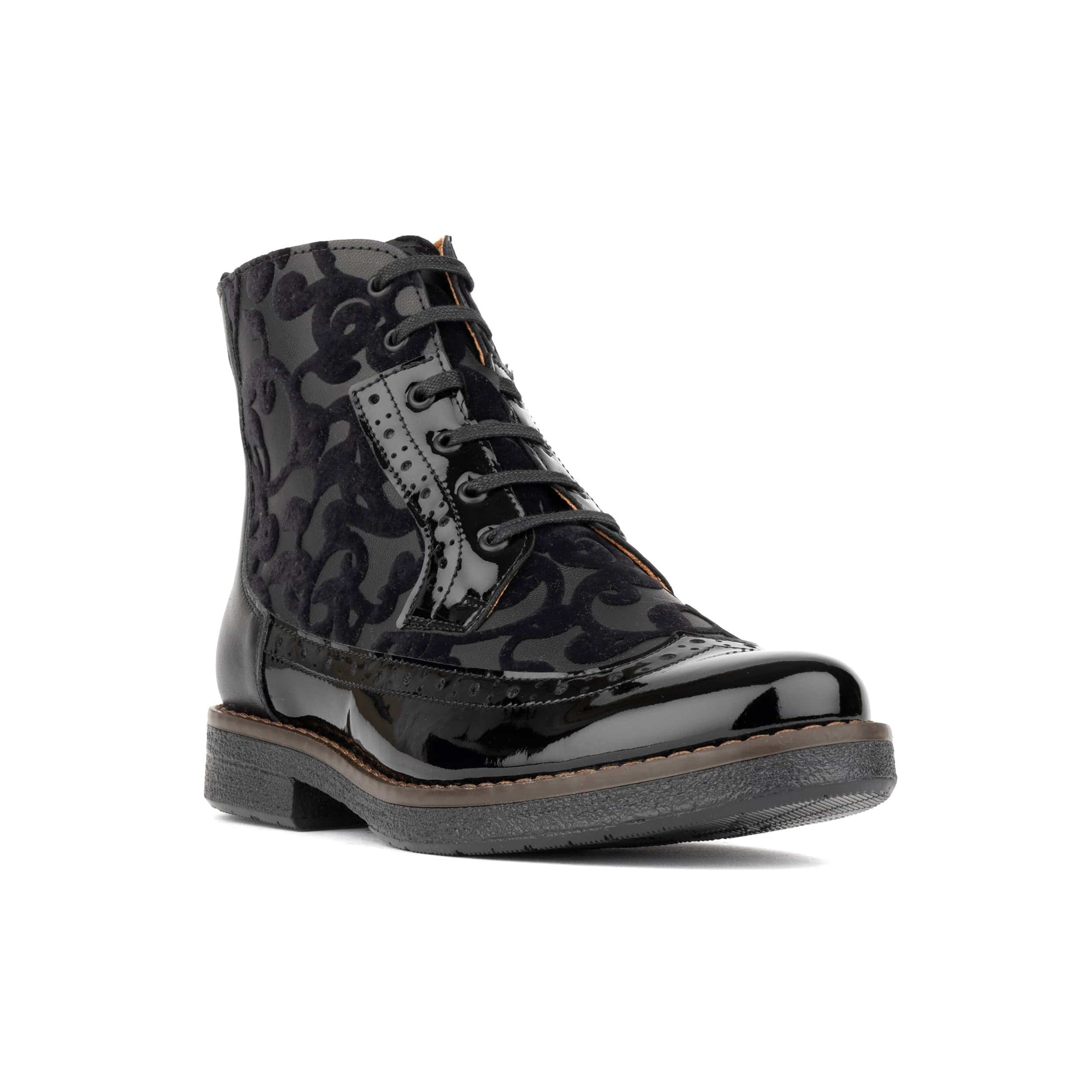Hatter - Black Floral - Women's zip up and lace up ankle boot with brogue styling
