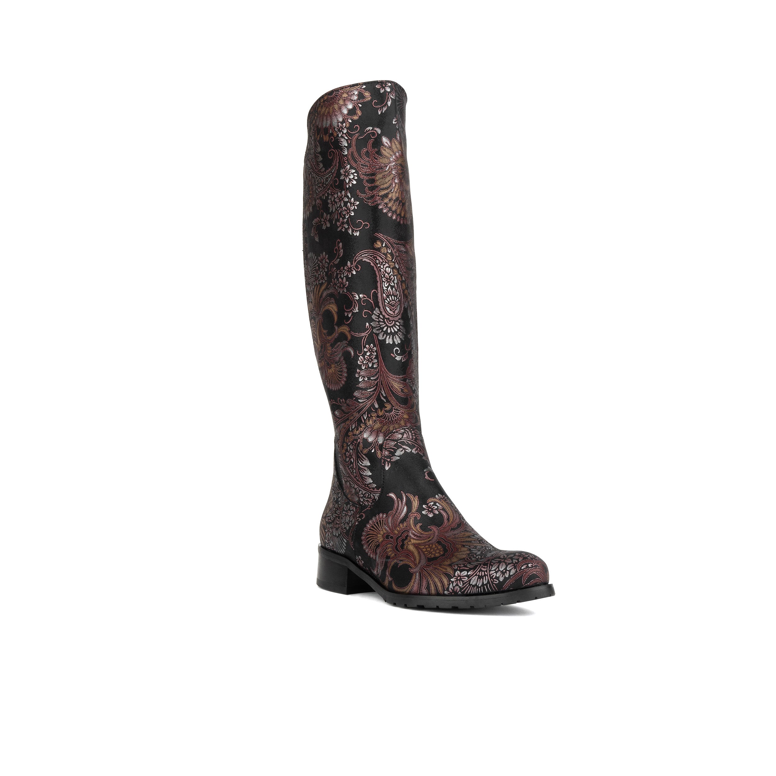 Rubix - Black & Burgundy - Women's full length zip long boot