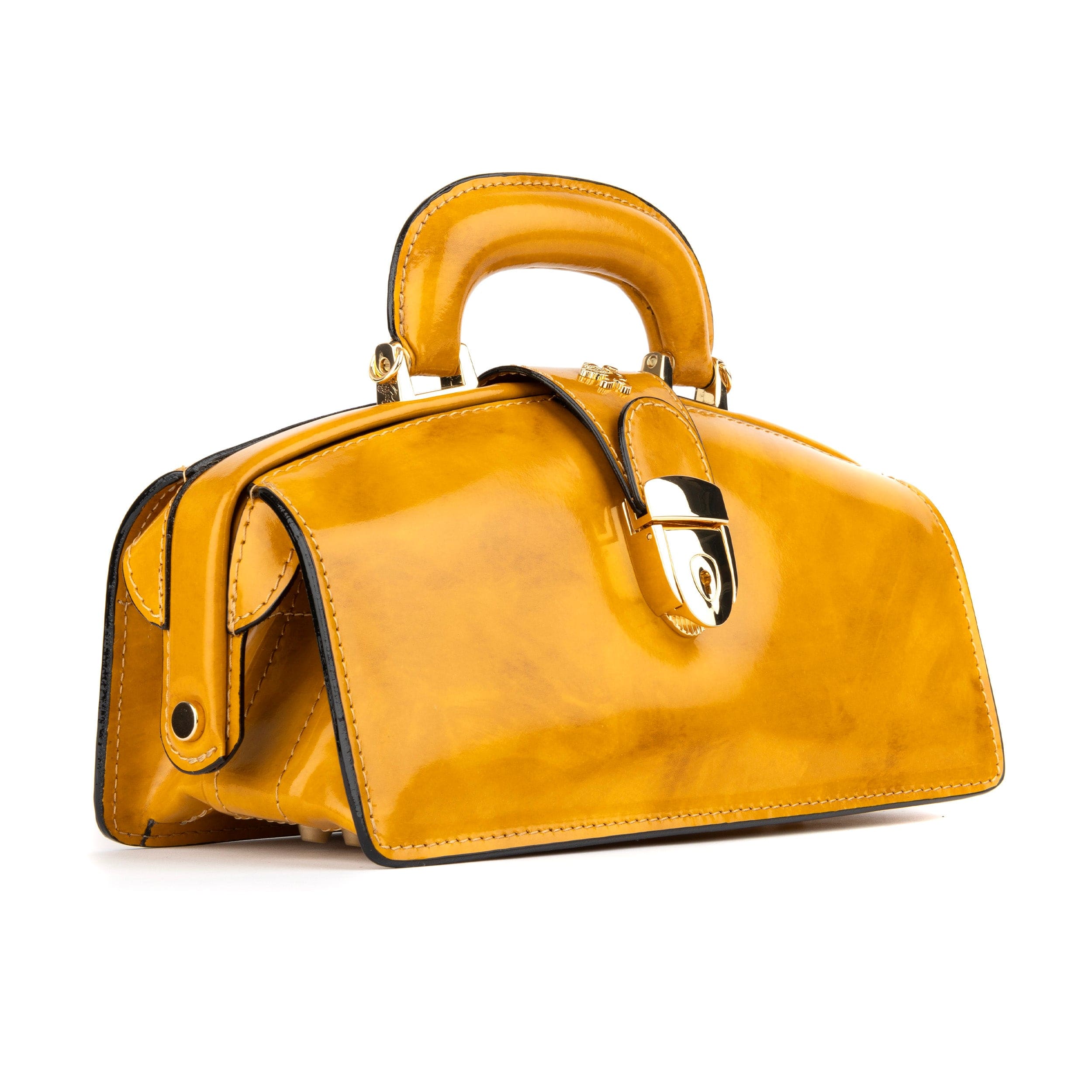 Gazelle - Mustard - Women's patent bowling bag with handle and strap