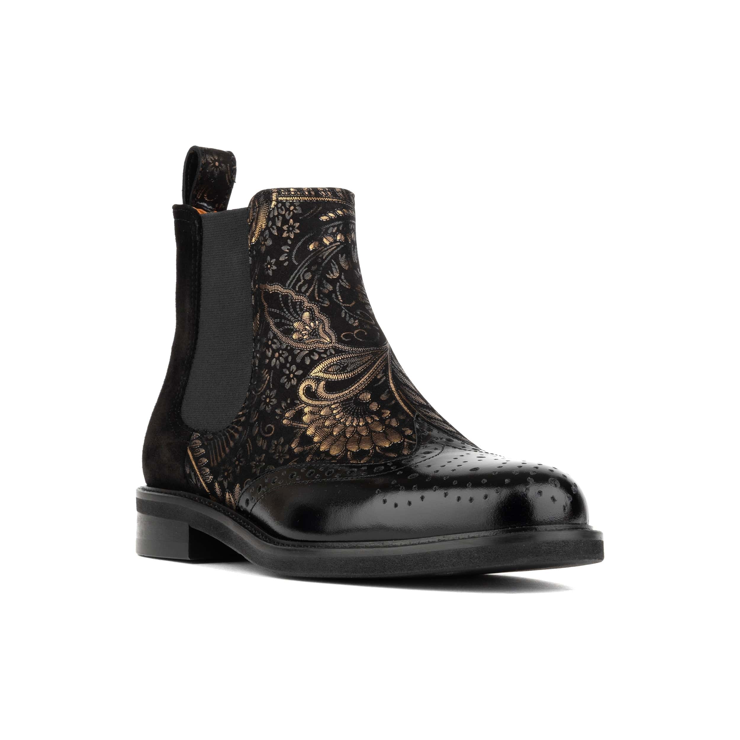 Mamacita - Black Gold - Women's chelsea boot with wingtip brogue detail