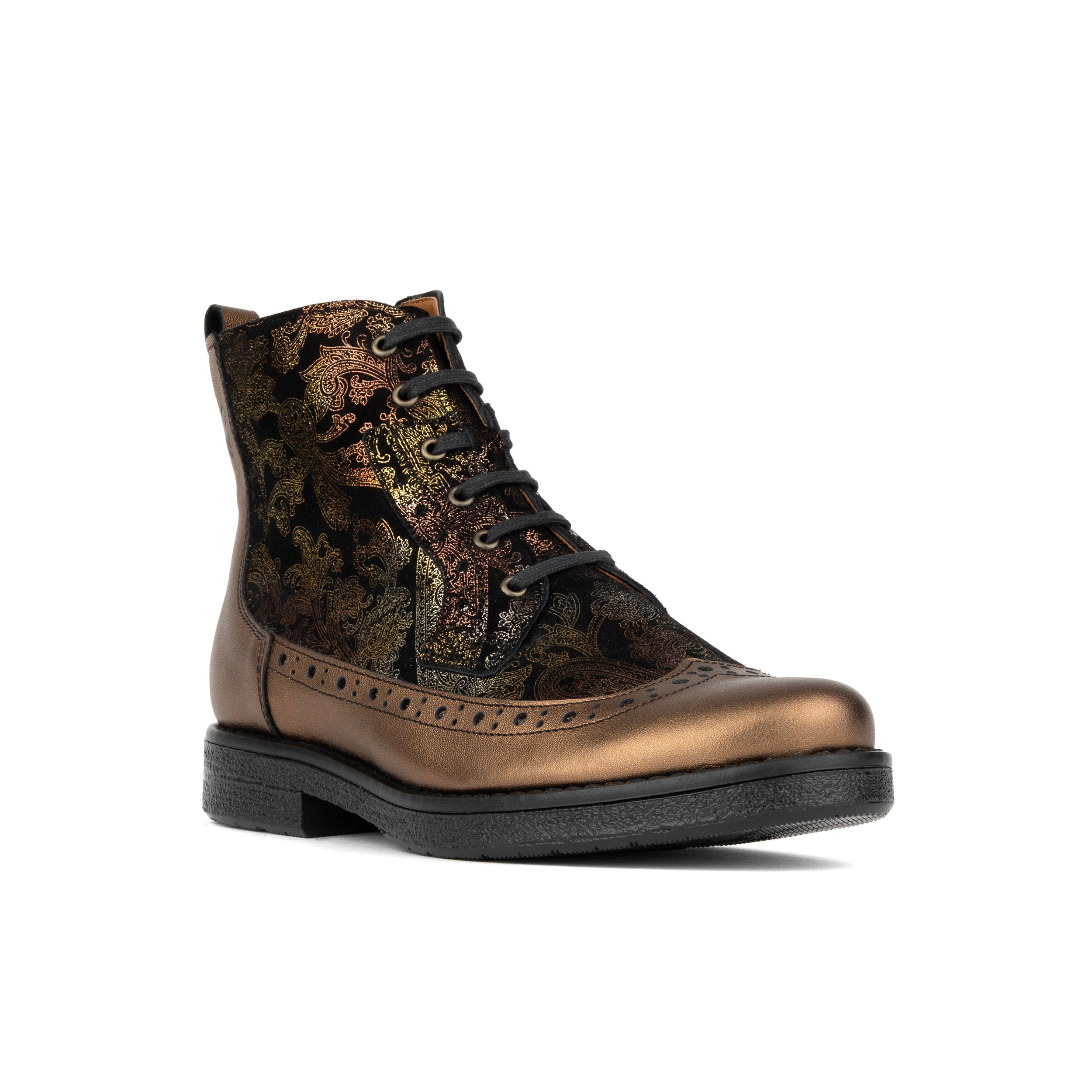Hatter - Bronze & Floral - Women's Leather Ankle Lace-up Boot with bronze floral details
