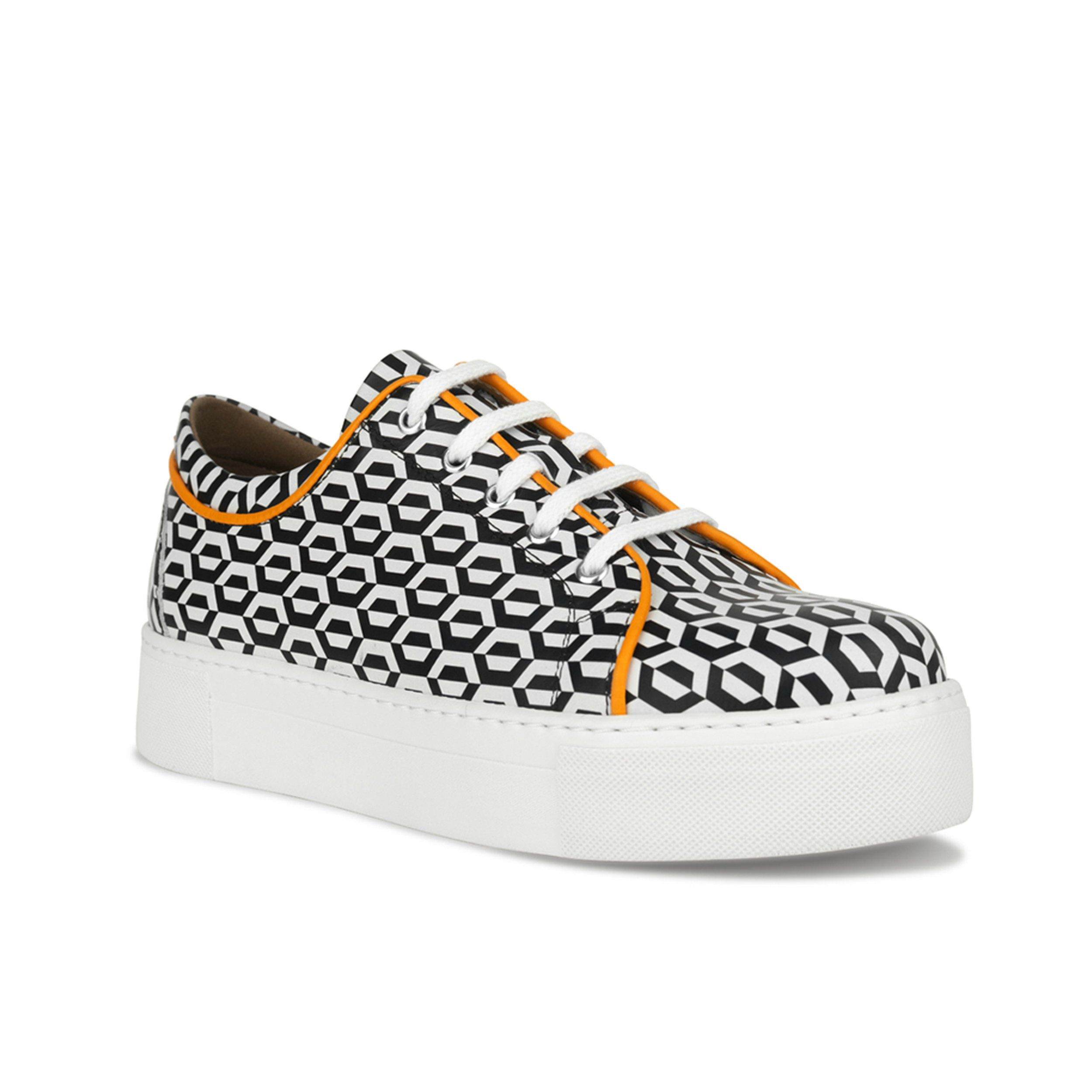 Camila - Orange & Hexa Print - Women’s Chunky Leather Platform Trainer