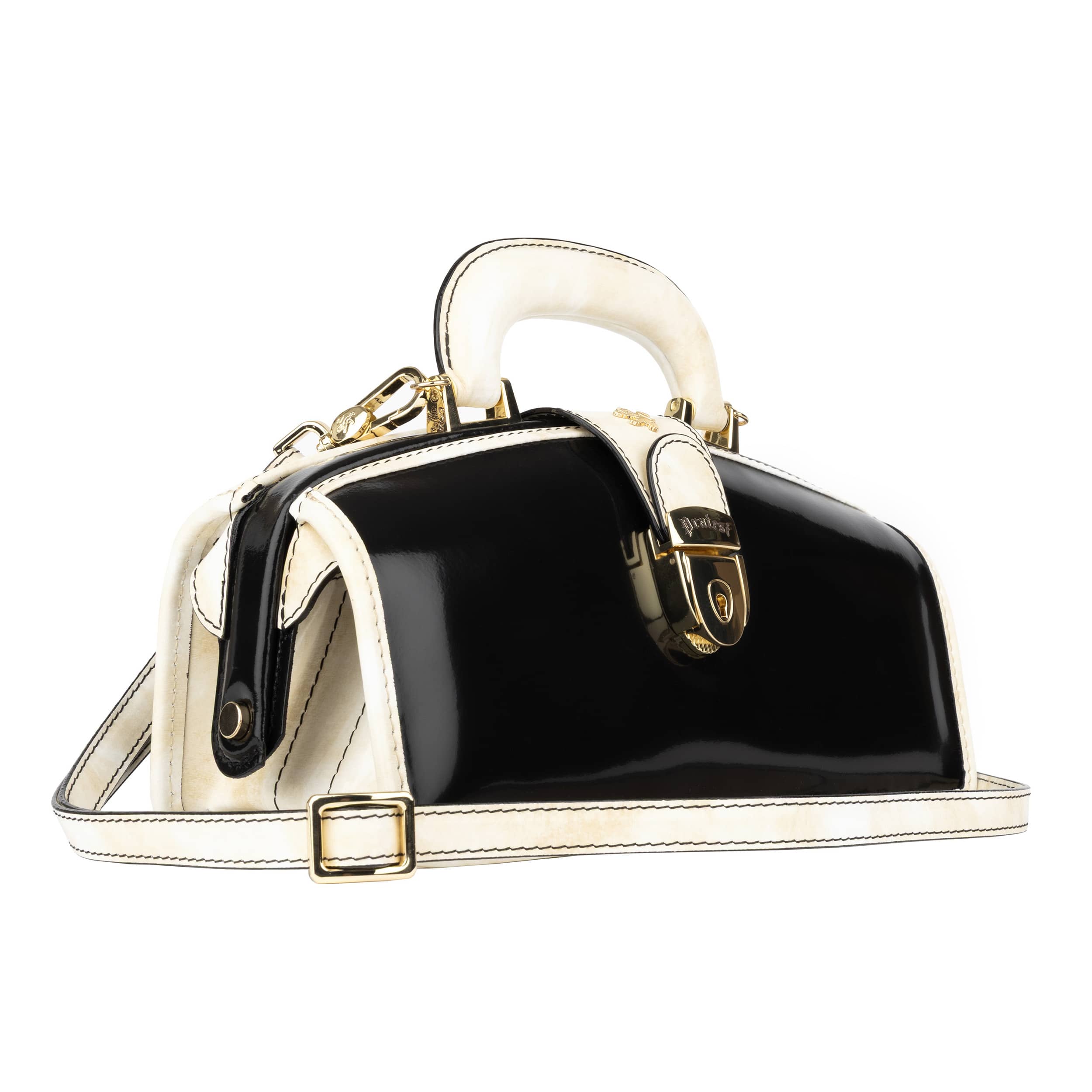 Gazelle - Black & Cream - Women’s patent leather top handle & crossbody bag