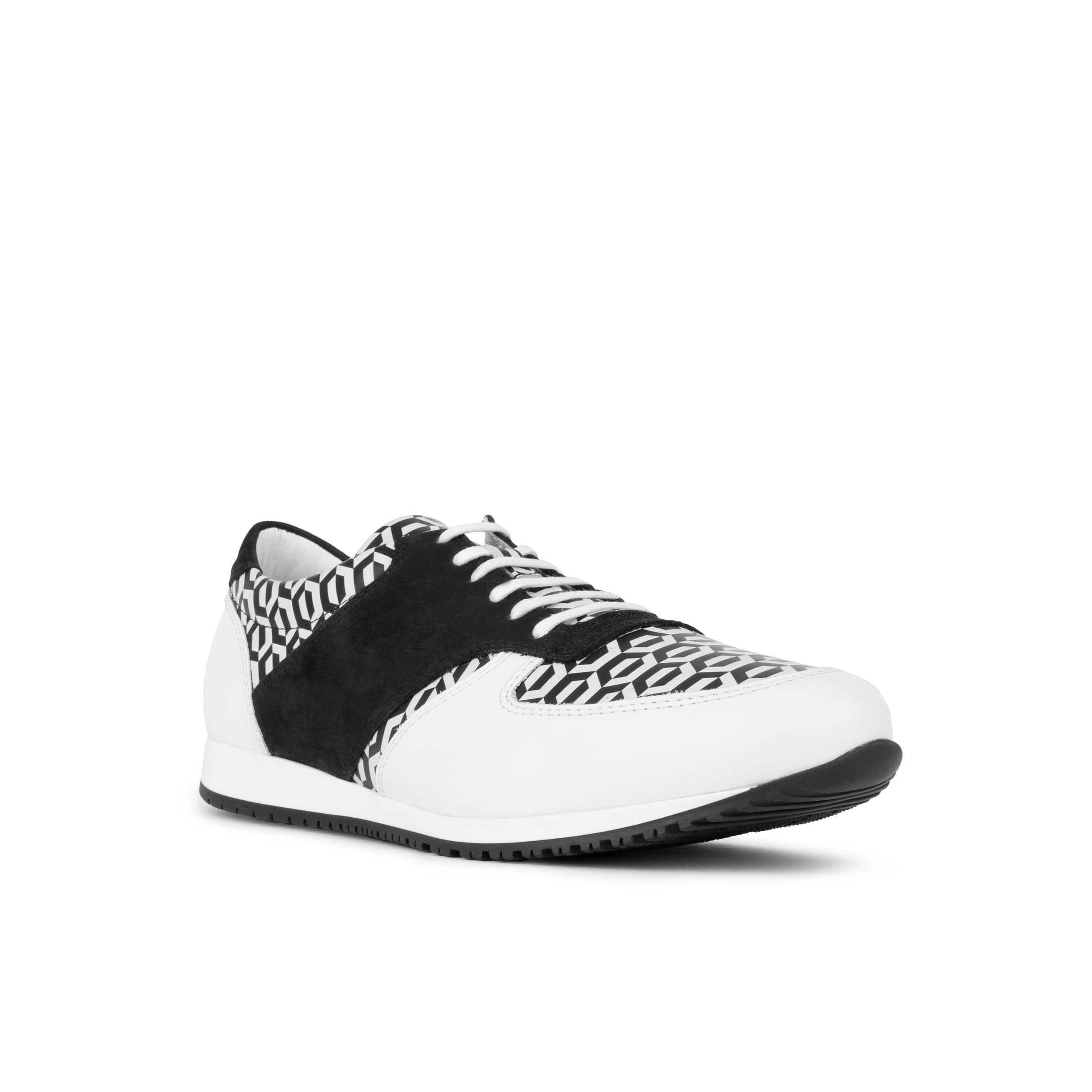 San Francisco - White & Black Hexa - Men's lace-up leather & suede trainer