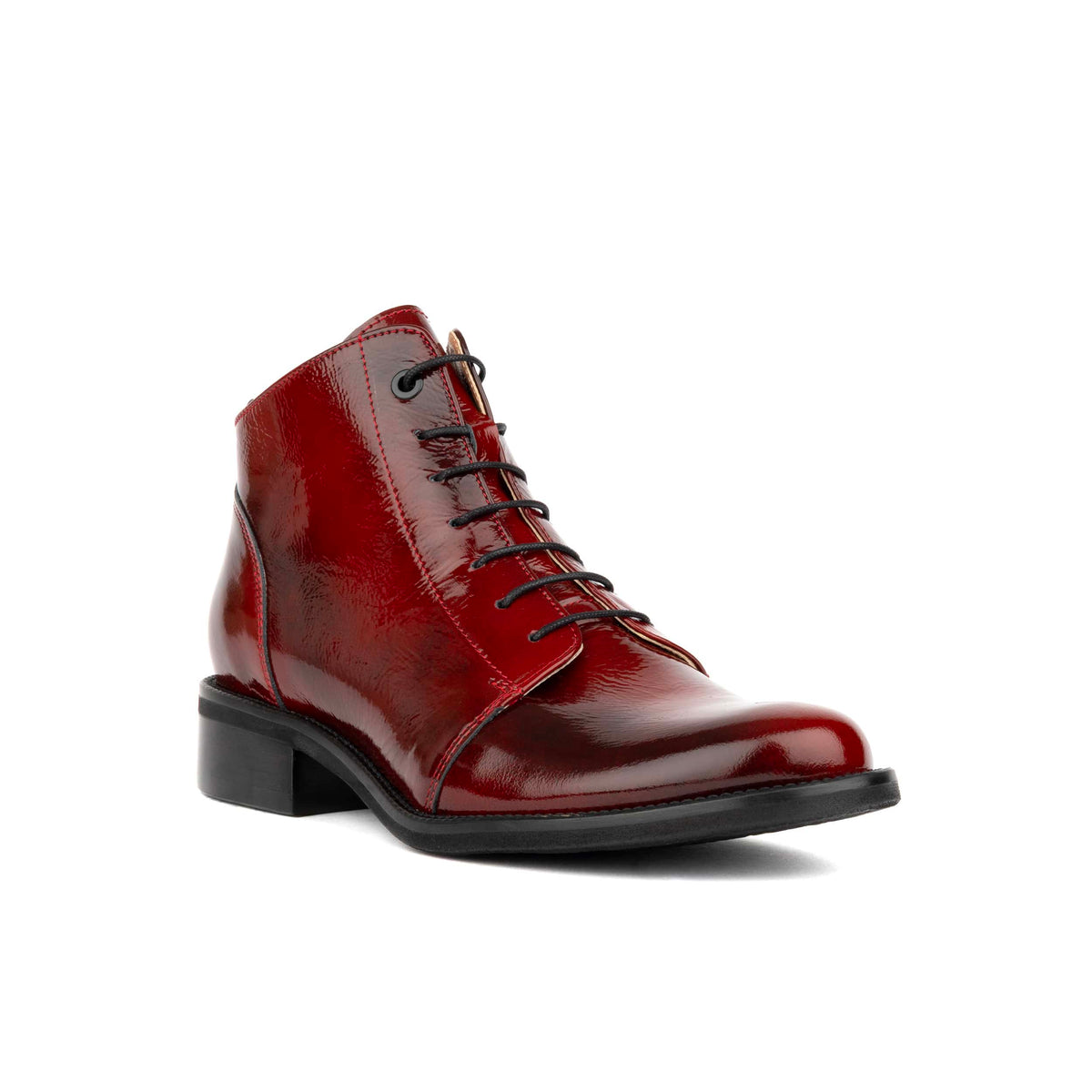 Marcella - Burgundy - Women's Patent Leather Lace-Up Ankle Boots