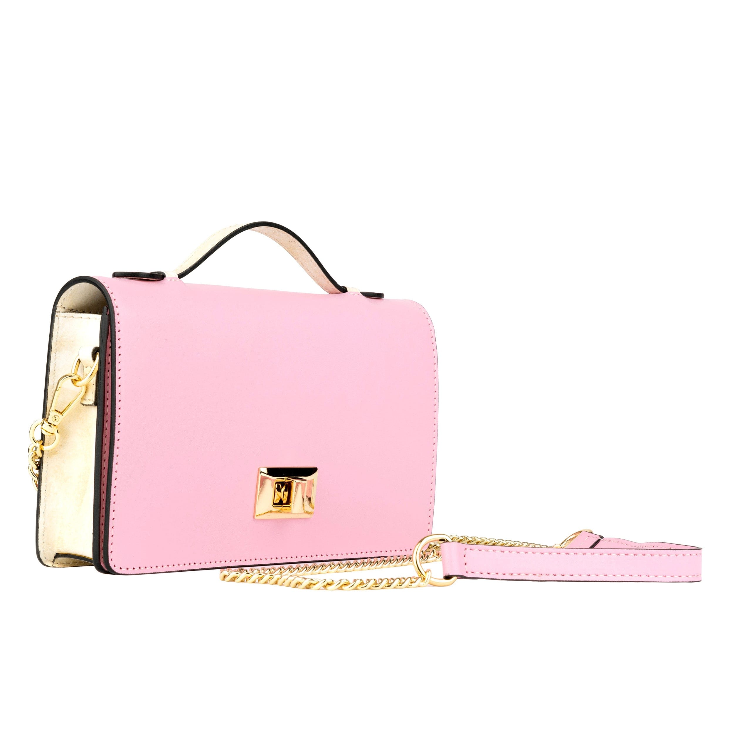 Envy - Pink & Cream - Women's leather flap clutch bag with strap