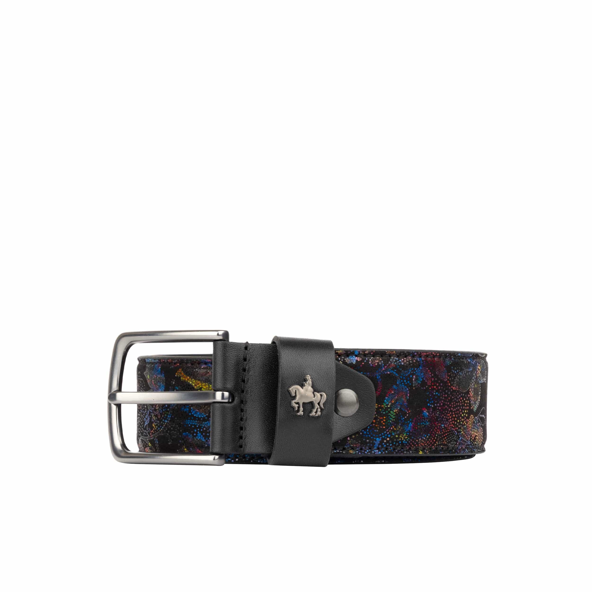Alec - Black Flower - Men's dressy belt in flower patterned genuine leather