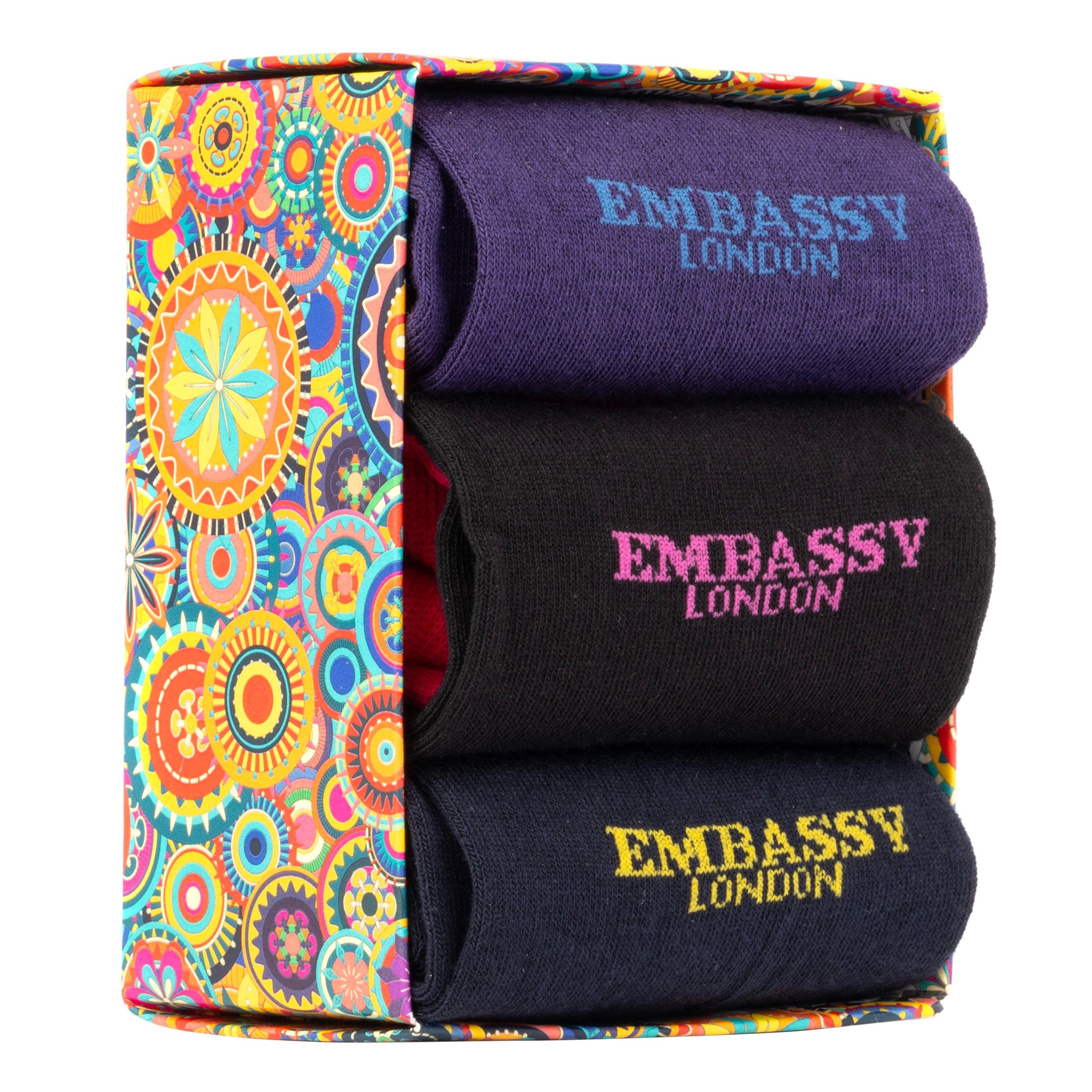 Socktopus - Embassy Mix - Women's 3 pack cotton socks size UK 3 to 7 in brand emblem