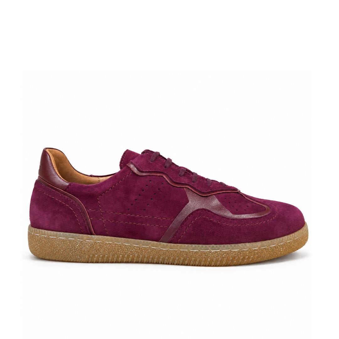 Quinn - Burgundy - Women's Suede & Leather Retro Gum Sole Trainers