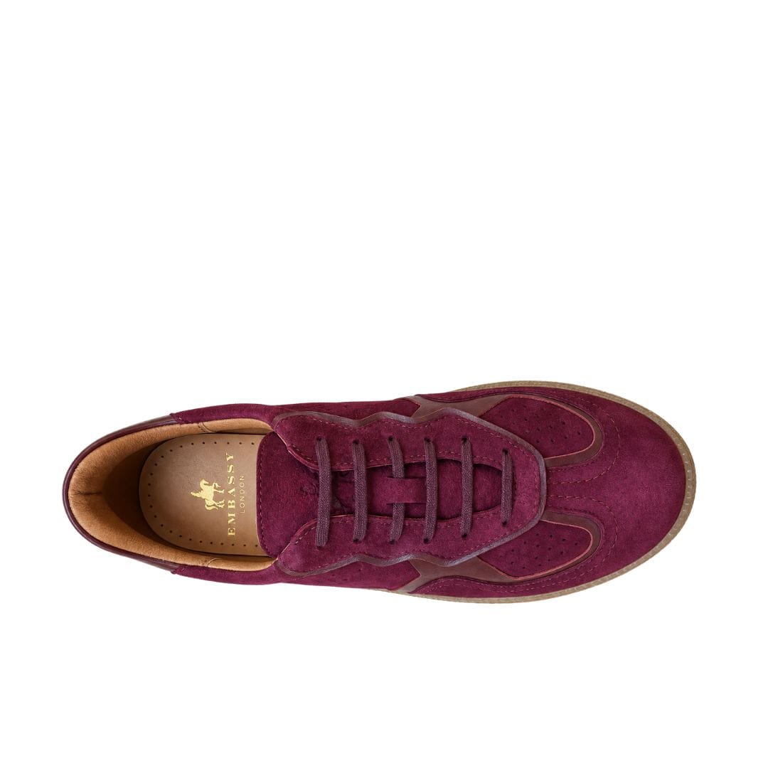Quinn - Burgundy - Women's Suede & Leather Retro Gum Sole Trainers