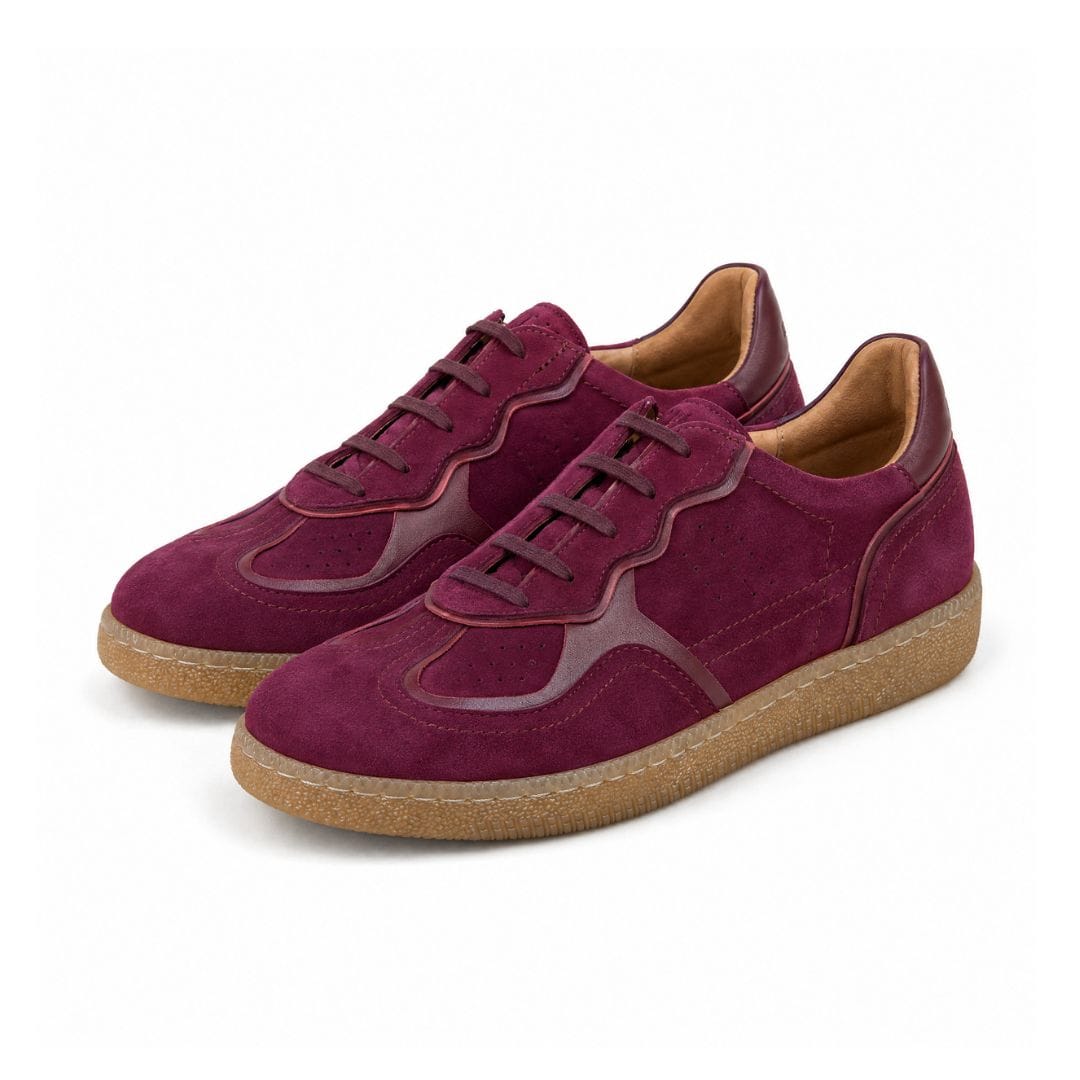 Quinn - Burgundy - Women's Suede & Leather Retro Gum Sole Trainers
