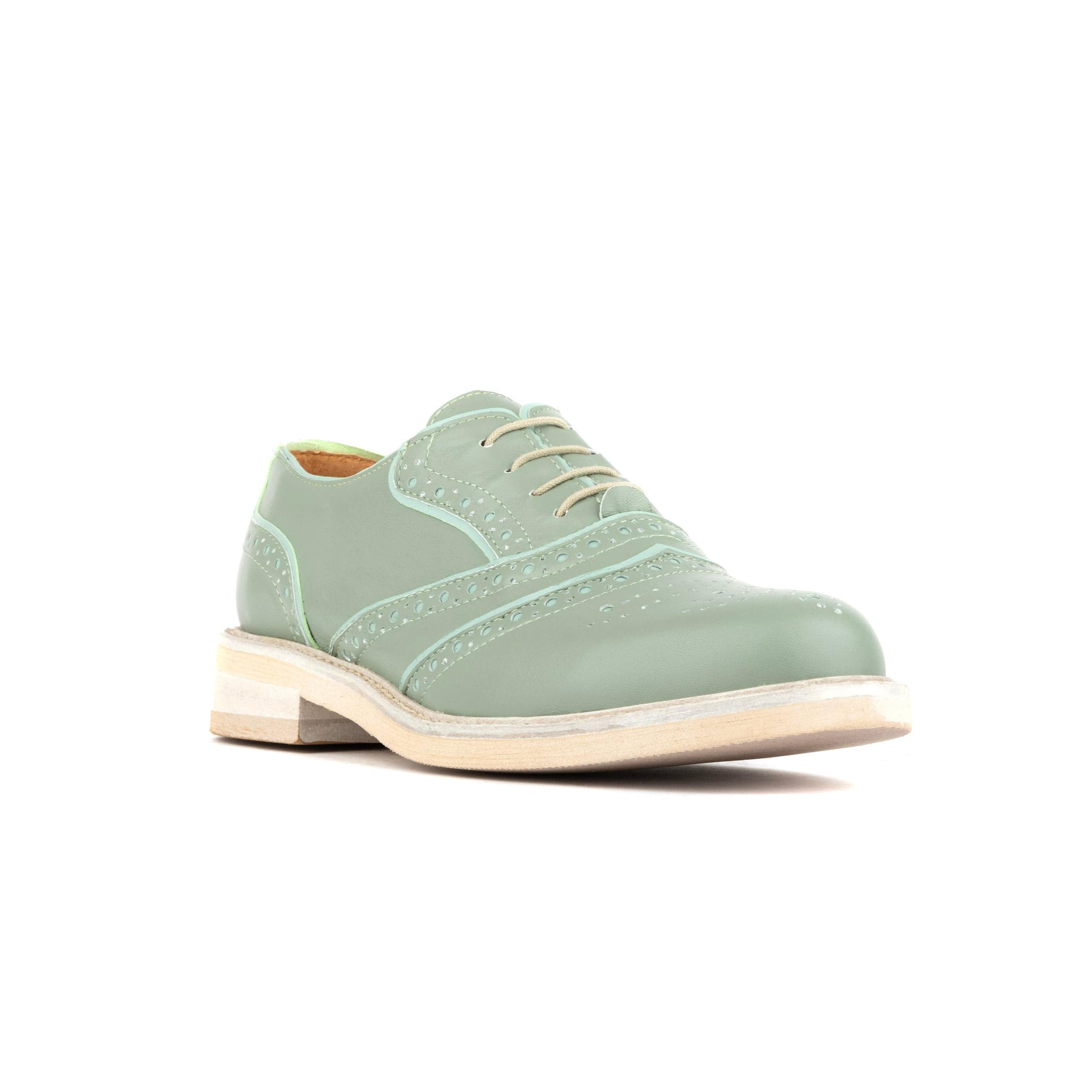 Brick Lane - Green - Women's contrast leather lace-up brogue