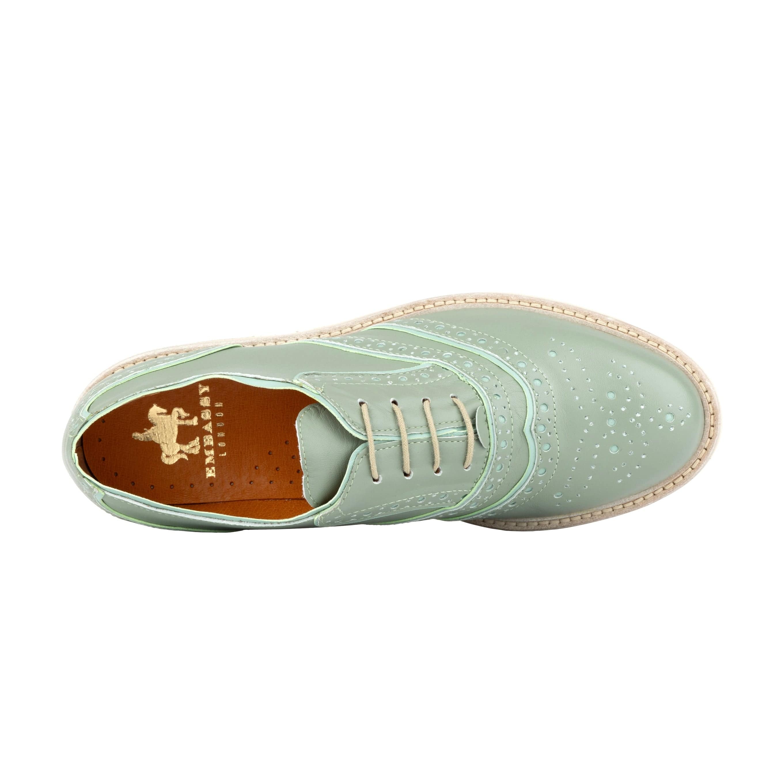 Brick Lane - Green - Women's contrast leather lace-up brogue