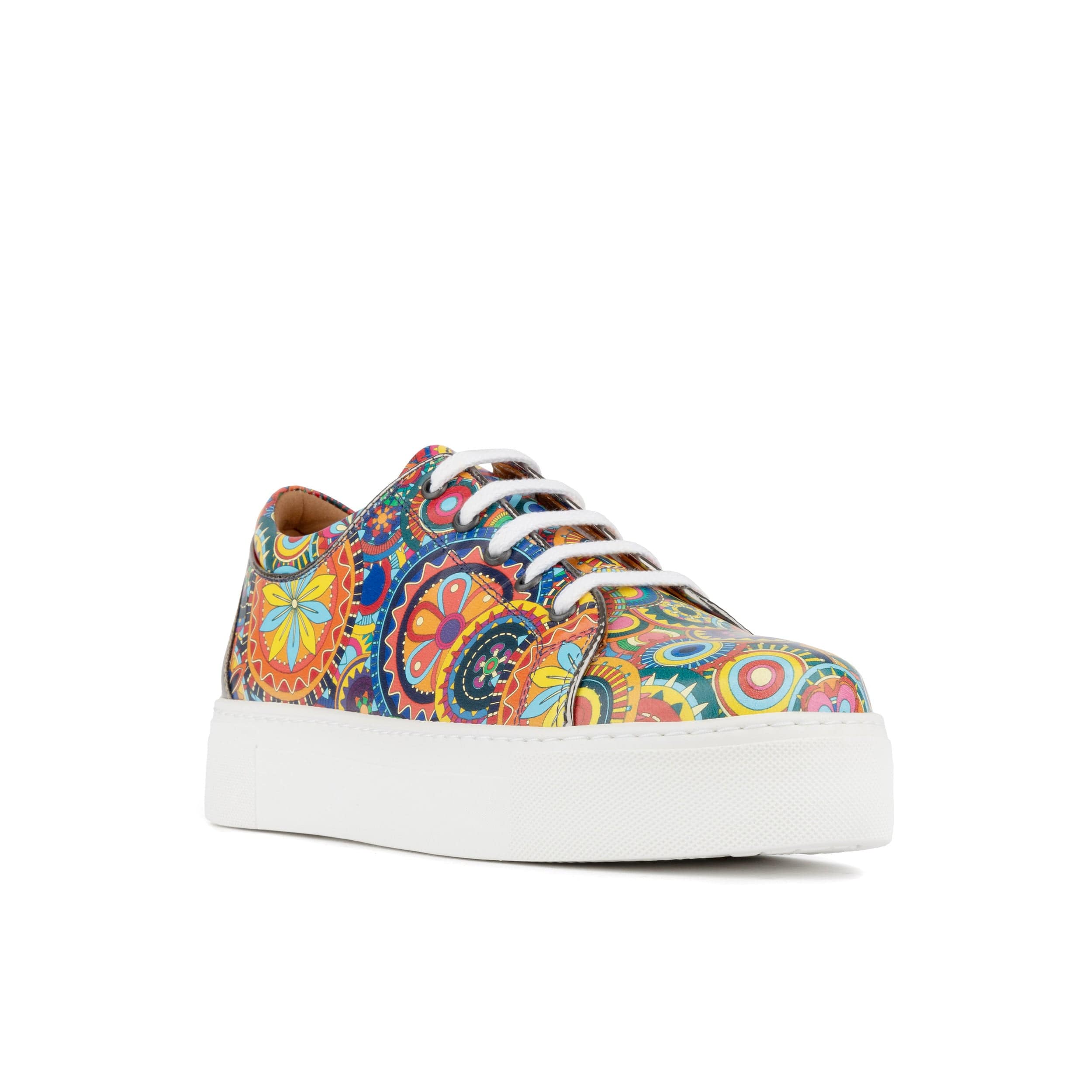 Camila - Signature Print - Women's chunky sole leather trainer in colourful print